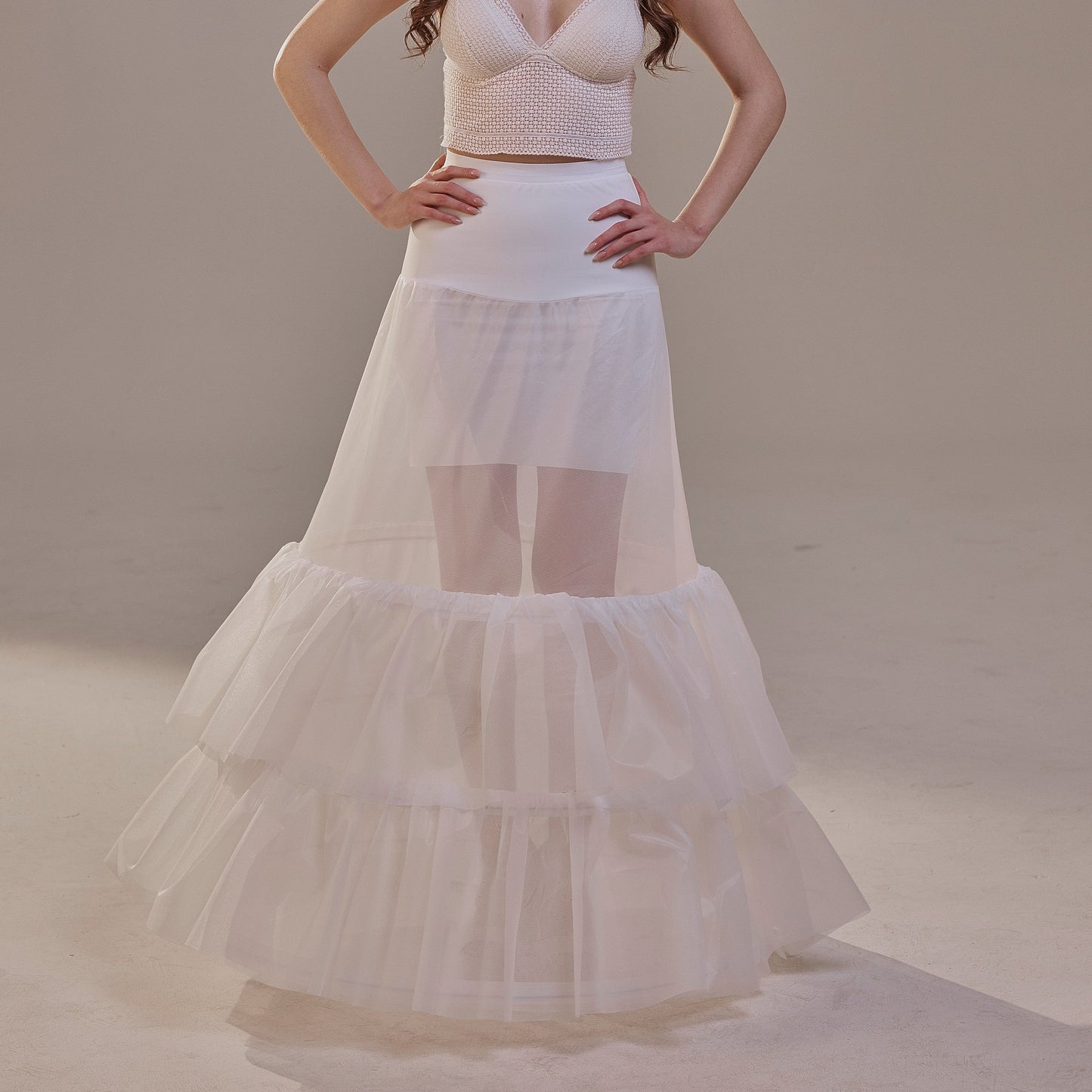 Trumpet Petticoat Skirt with Waist Corsage and 3 Hoops , Bridal Crinoline Slip