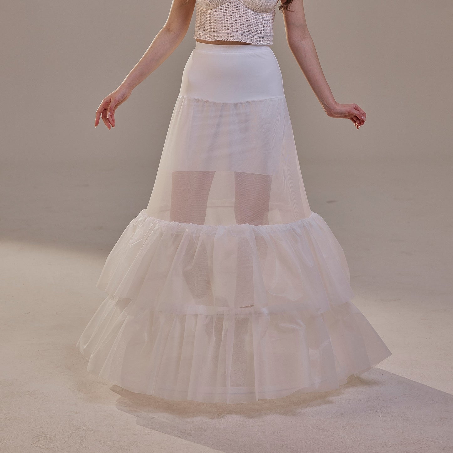 Trumpet Petticoat Skirt with Waist Corsage and 3 Hoops , Bridal Crinoline Slip