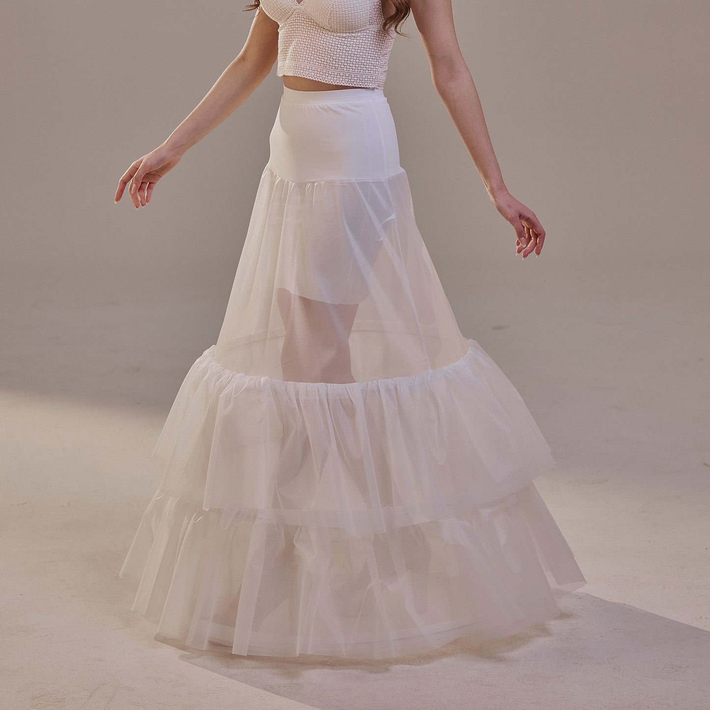 Trumpet Petticoat Skirt with Waist Corsage and 3 Hoops , Bridal Crinoline Slip