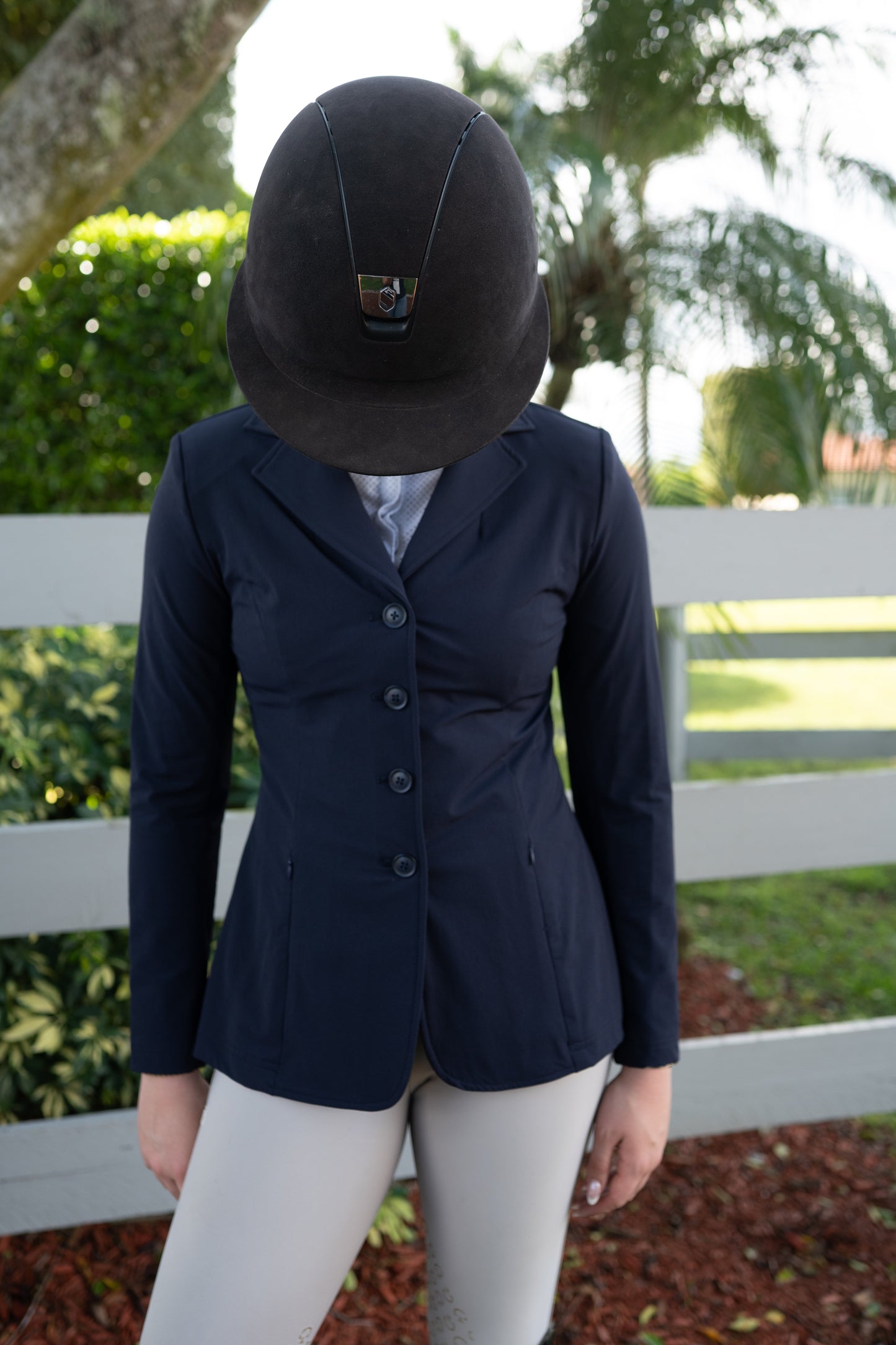 Grand Prix Ladies Quinn Show Coat, 4 Button with Hidden Zipper Closure, Navy