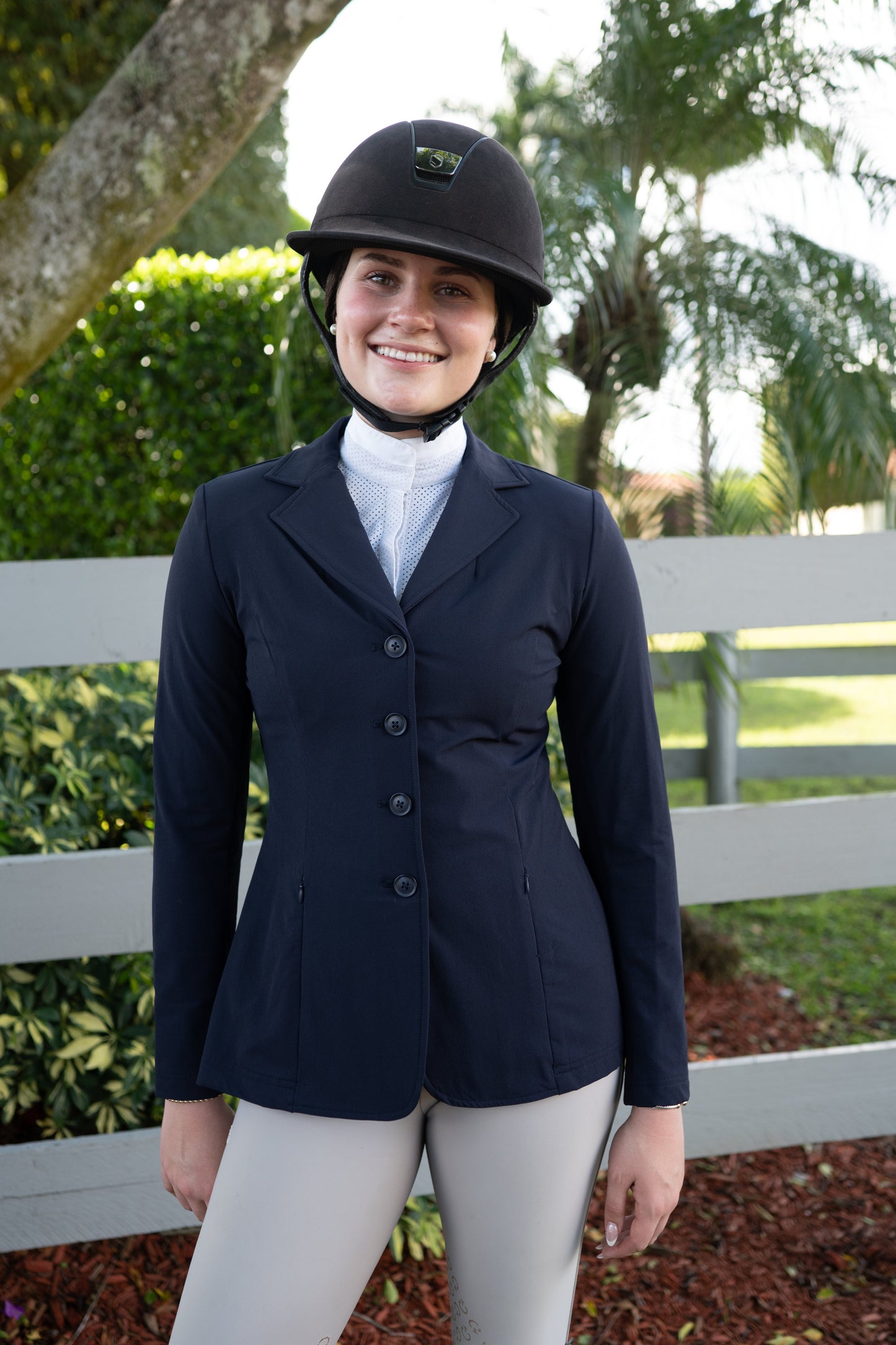 Grand Prix Ladies Quinn Show Coat, 4 Button with Hidden Zipper Closure, Navy