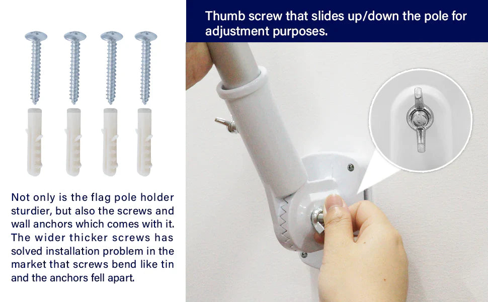 Adjustable Aluminum Flagpole Bracket - White