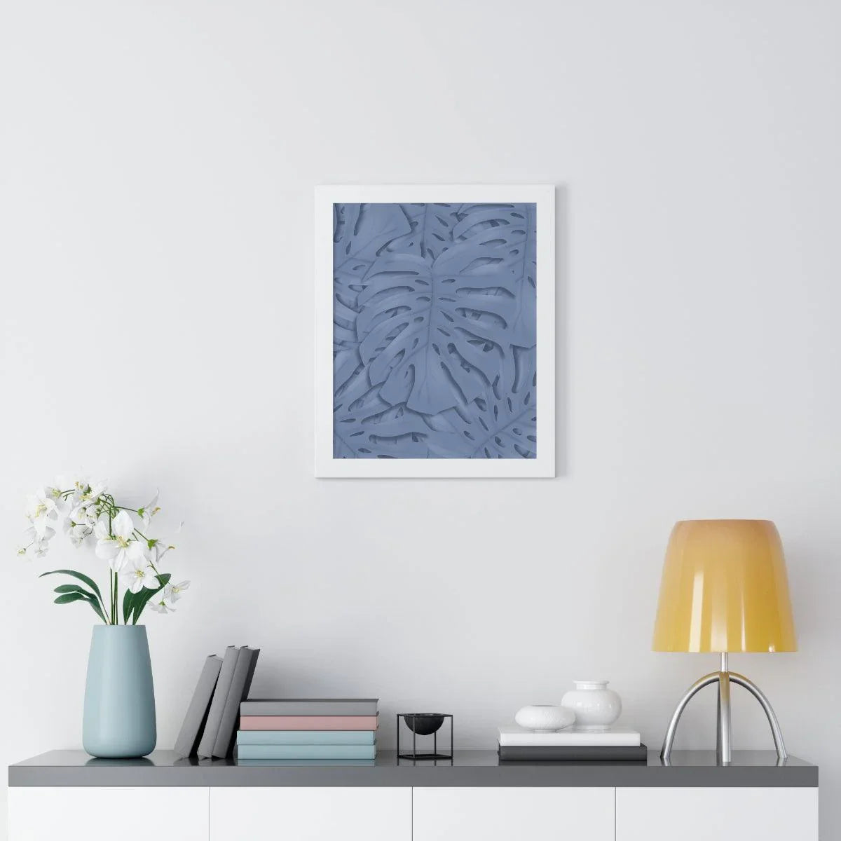 Blue Monstera Framed Print – Botanical Wall Art