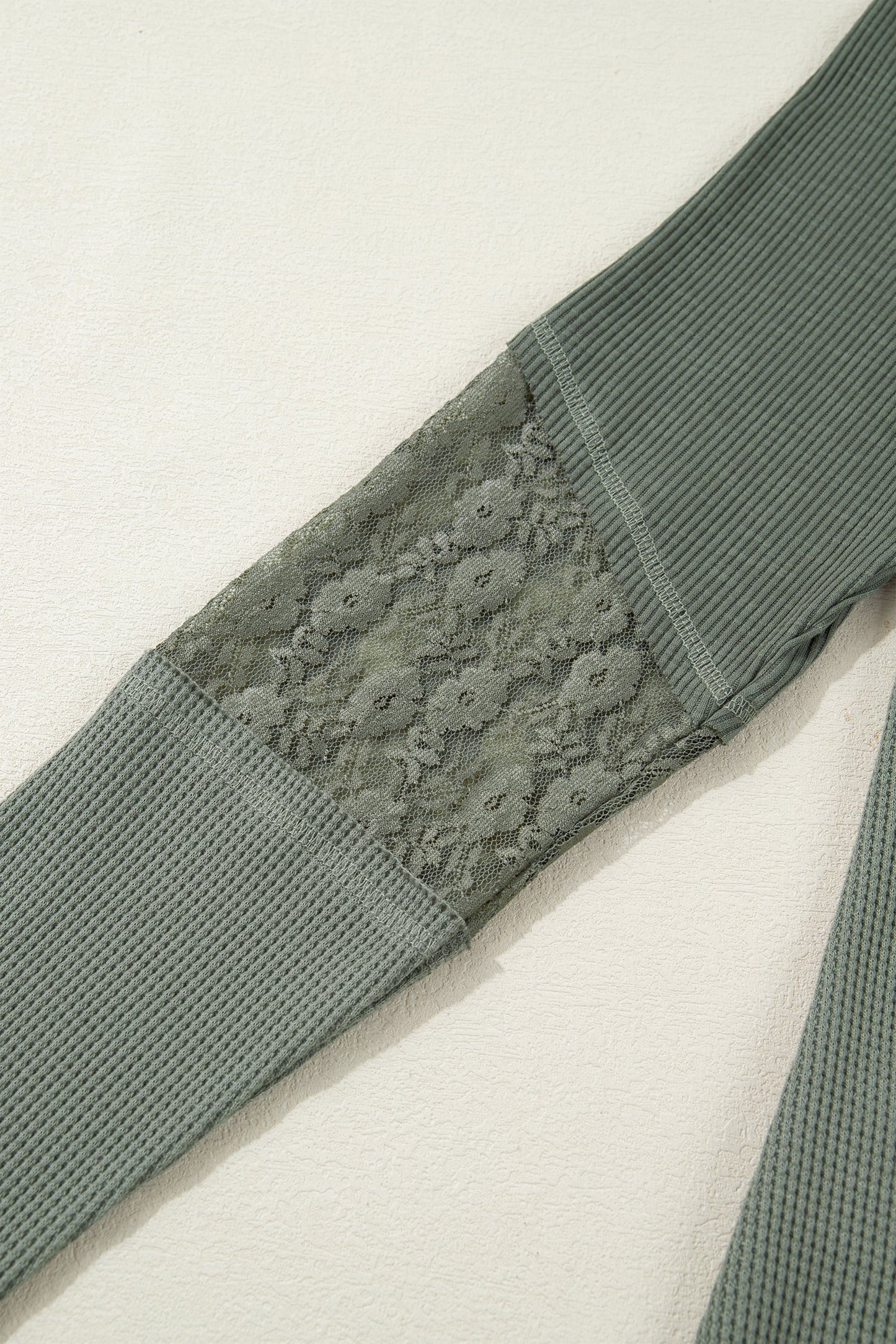 Miriam Ribbed Lace Patchwork Long Sleeve Top