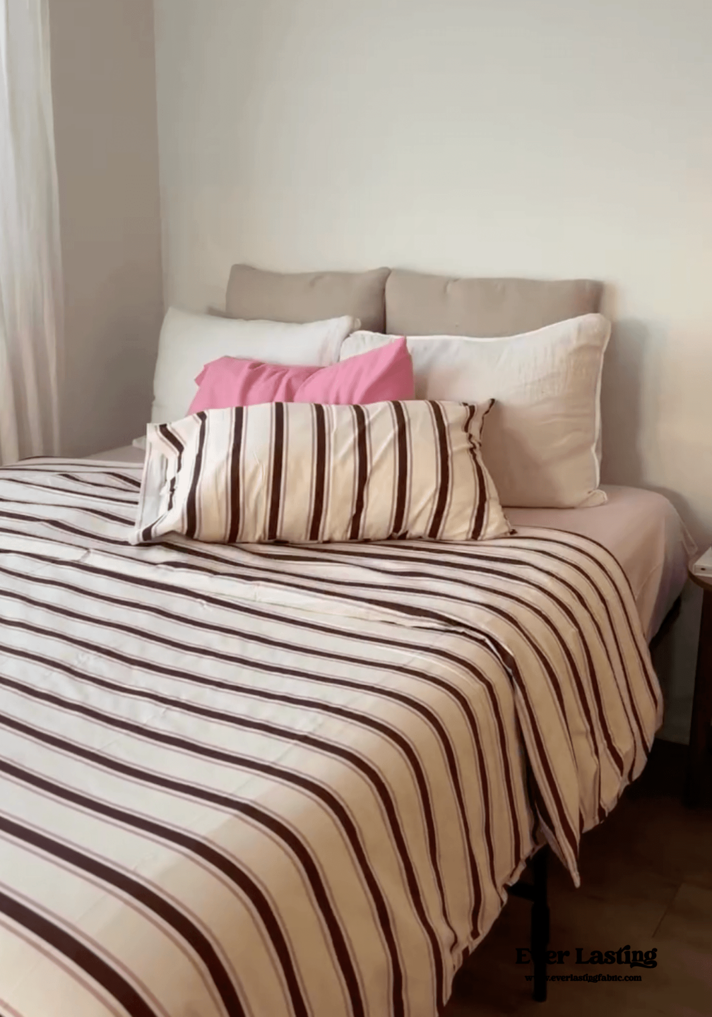 Assorted Washed Cotton Striped Duvet Cover / Pink Brown