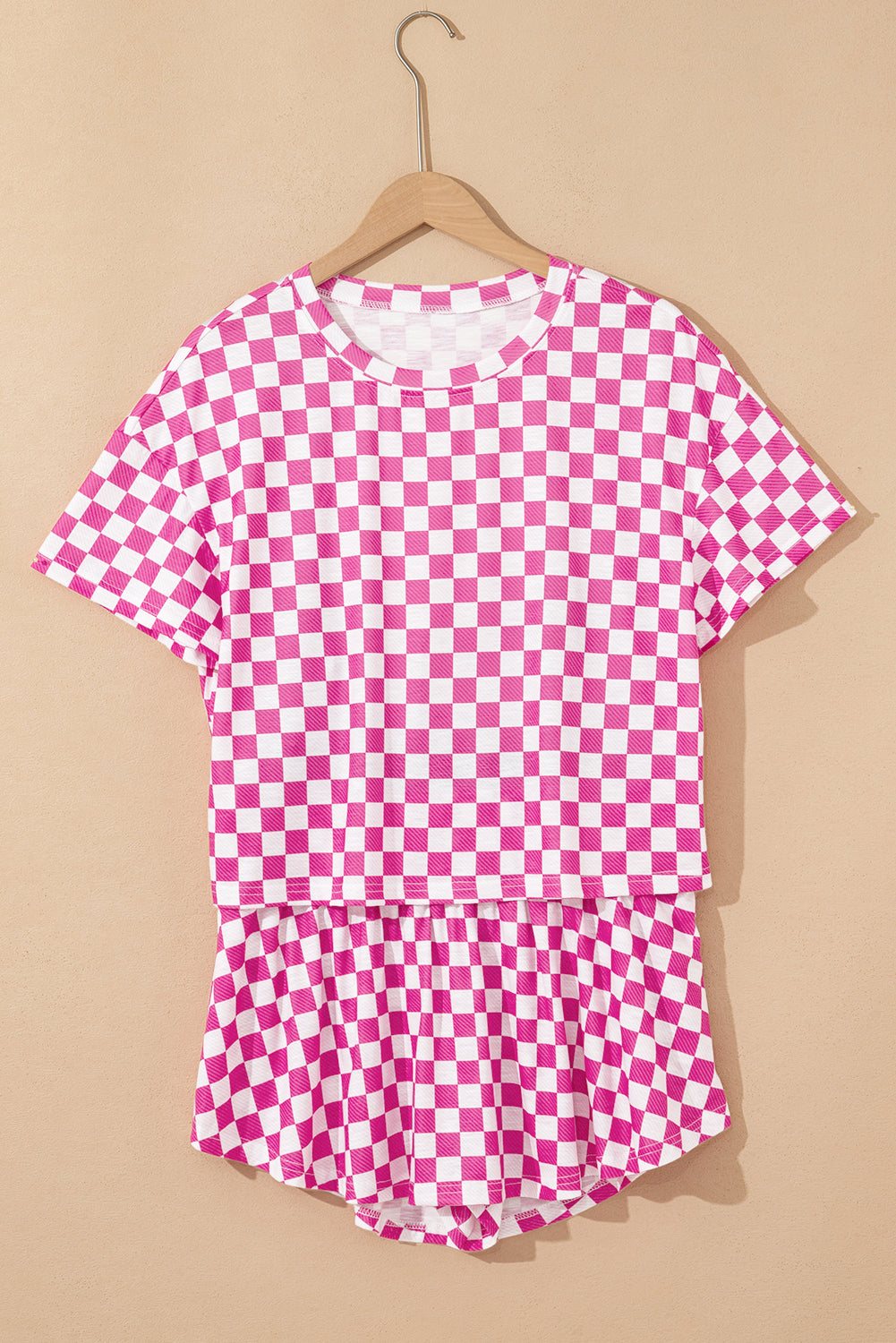 Luxury Checkerboard T Shirt and High Waist Skorts Set