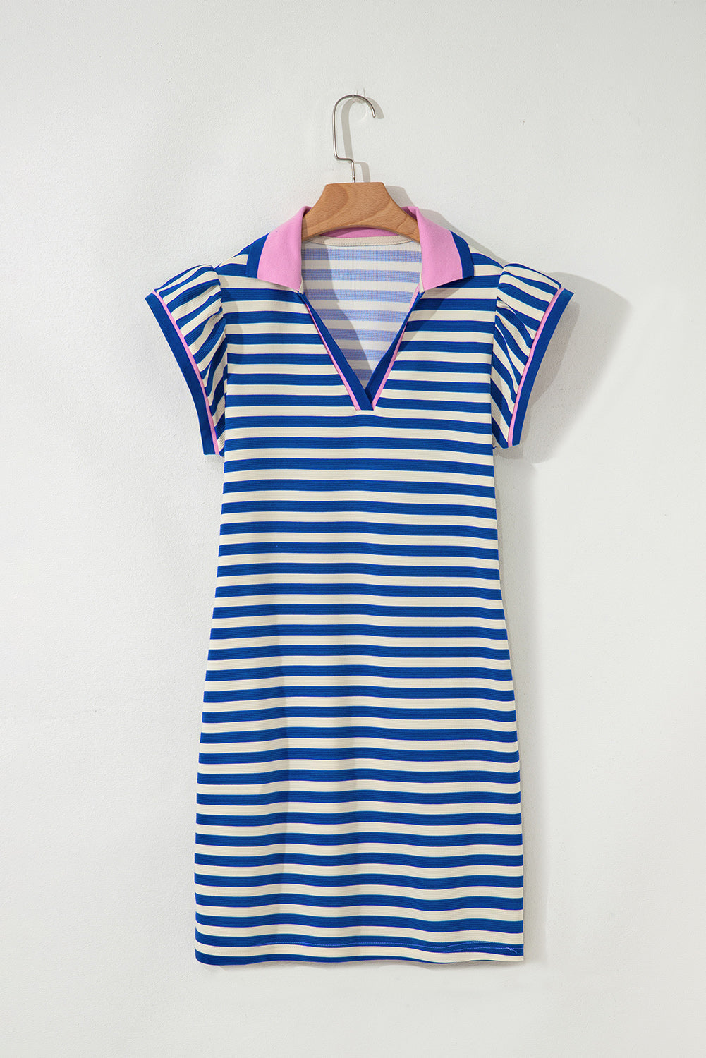 Stripe Flutter Sleeve Contrast Collar Mini Dress
