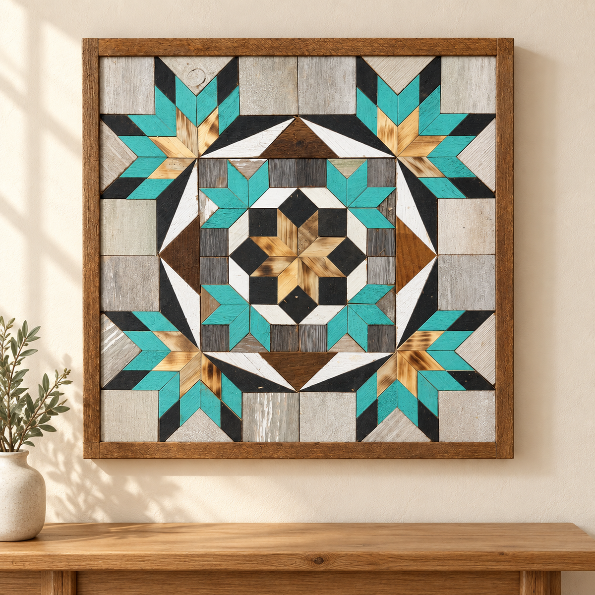 Amish Handmade Barn Quilt - Square (20.75 in x 20.75 in x 1 in)