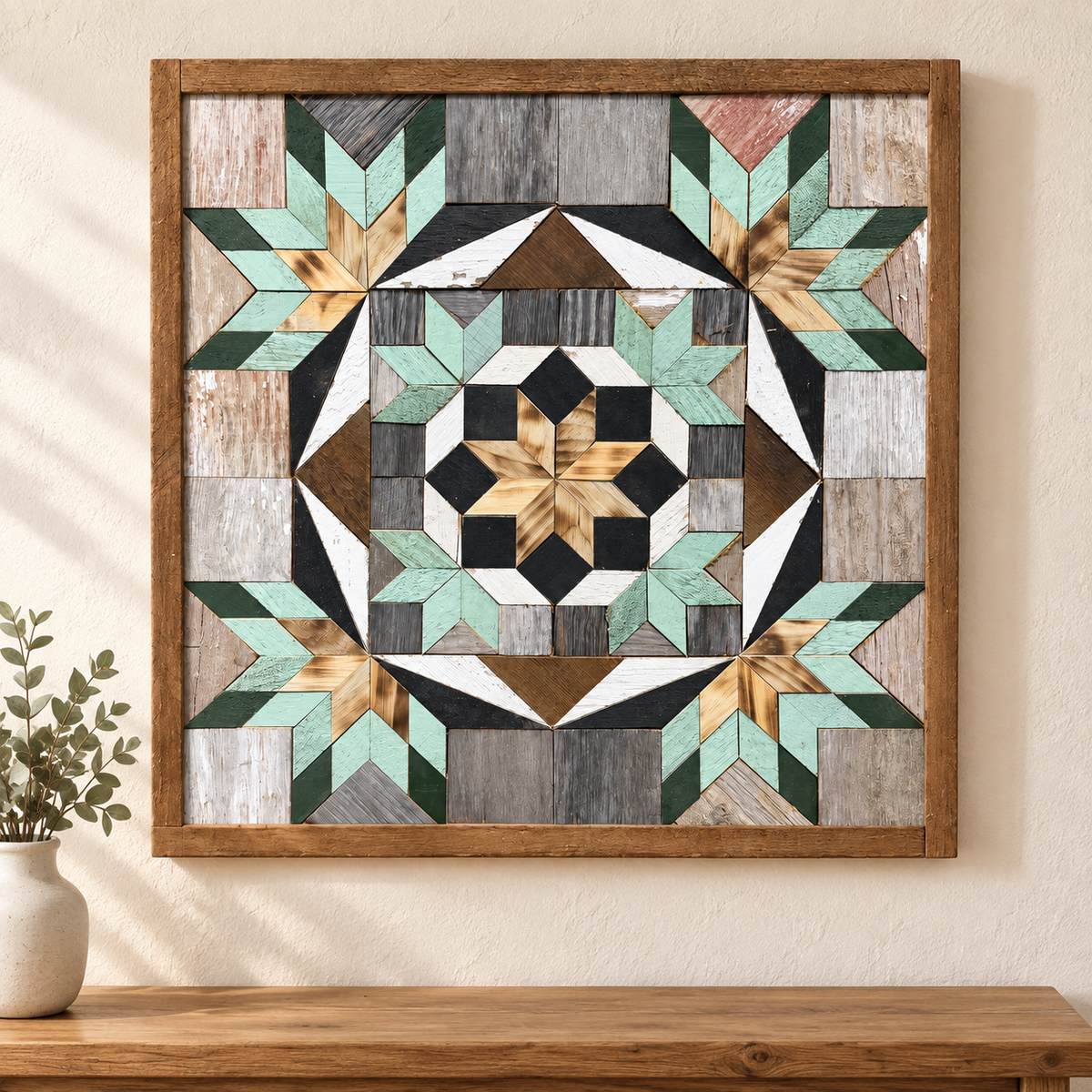 Amish Handmade Barn Quilt - Square (20.75 in x 20.75 in x 1 in)