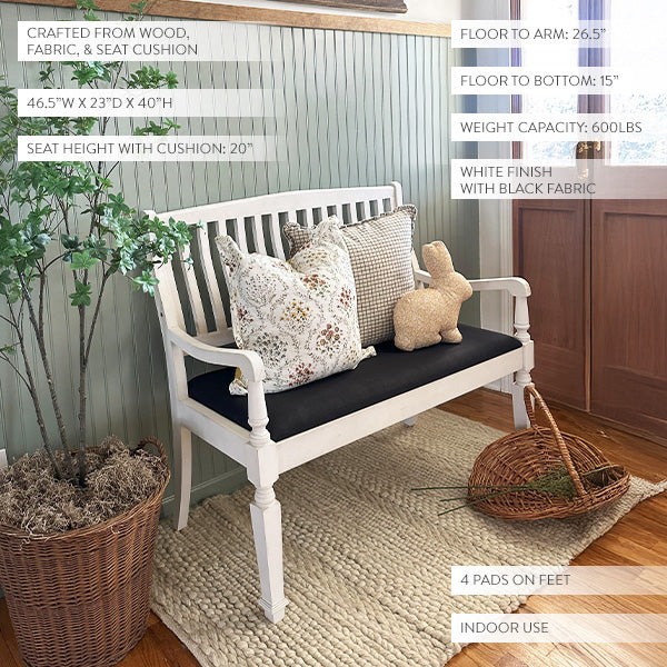 Vintage-Inspired Wooden Bench with Upholstered Seat