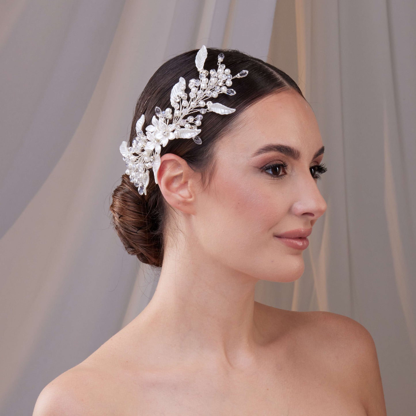 Resin Flower and Pearl Wedding Hair Vine