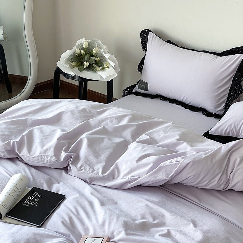 Black Lace Ruffle Bedding Set / Purple