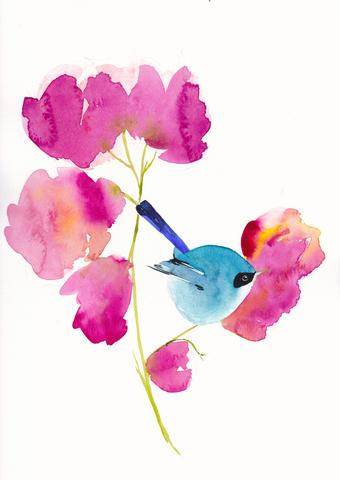 Bluebird in the Flowers Art Print – Vibrant Nature Wall Décor, Archival Quality, Ready to Hang
