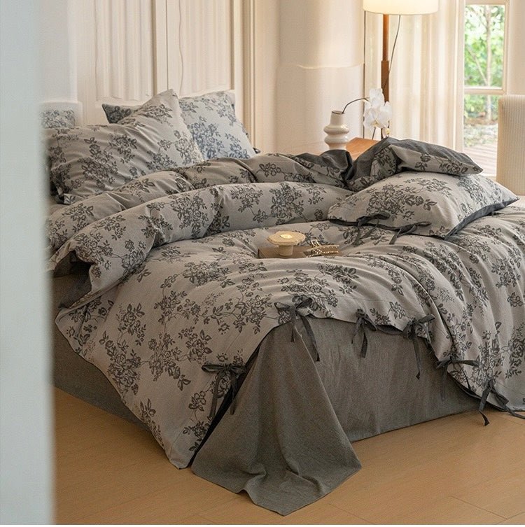 Bonnie Ribbon Bow Tie Floral Bedding Set / Blue