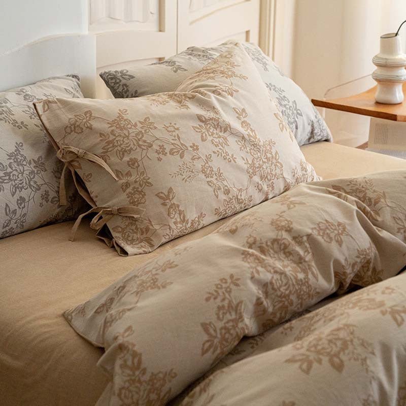 Bonnie Ribbon Bow Tie Floral Bedding Set / Khaki