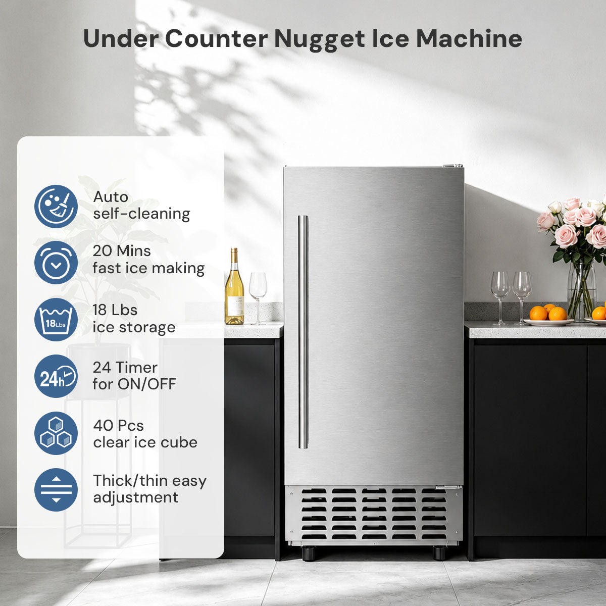Kismile Commercial Under Counter Built-in Nugget Ice Maker Z5830N