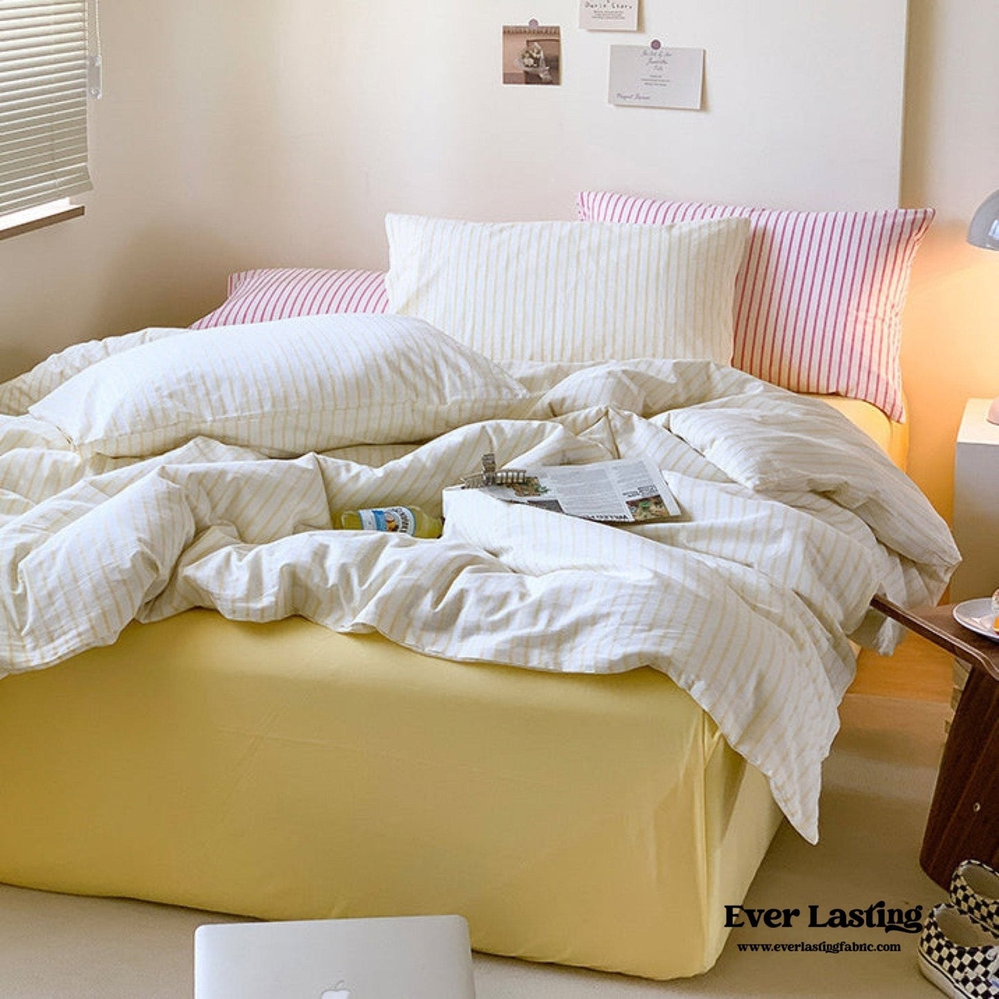 Candy Stripe Washed Cotton Bedding Set / Pink
