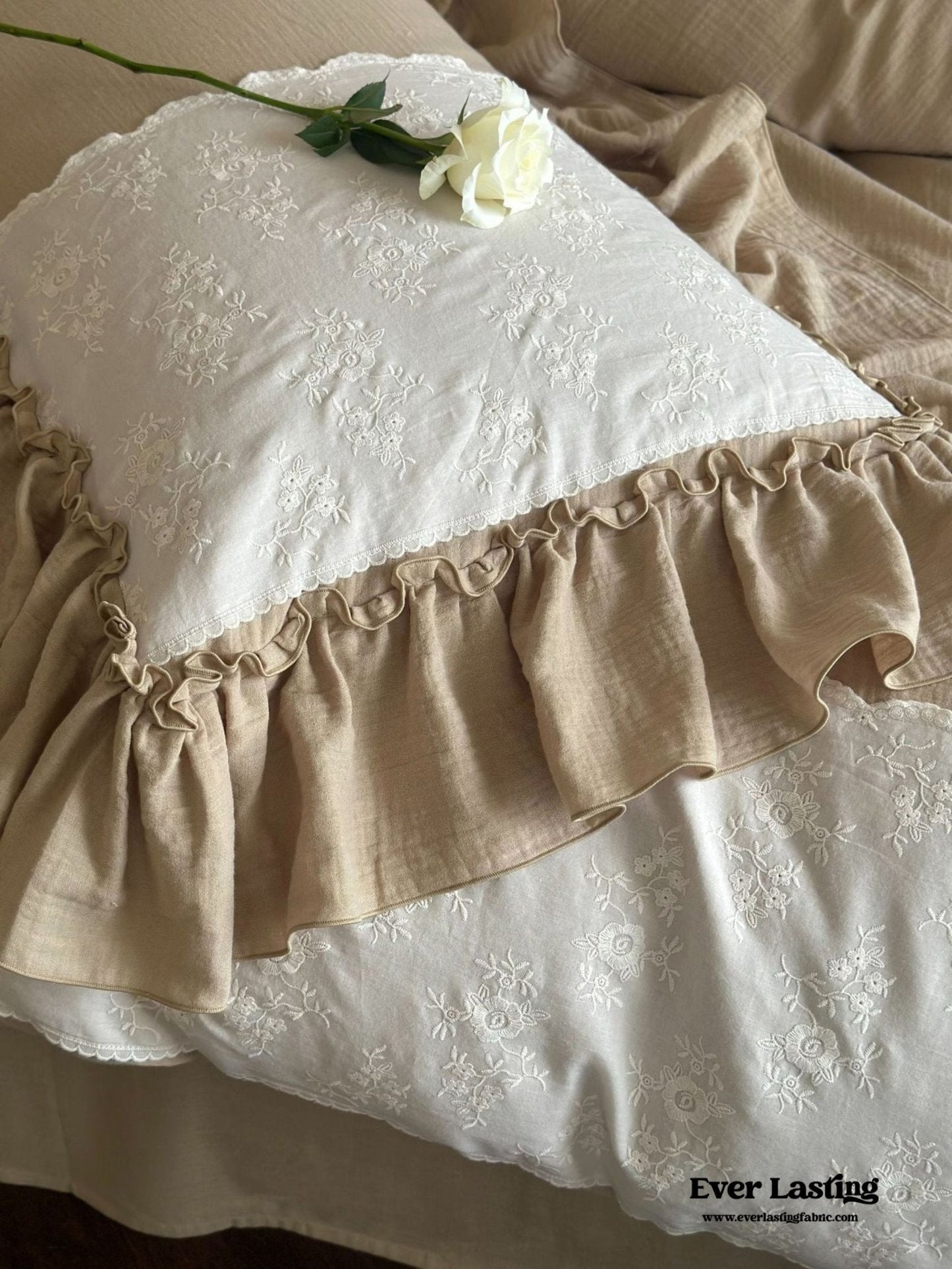 Celeste Soft Lace Embroidered Ruffle Bedding Set / Olive Green