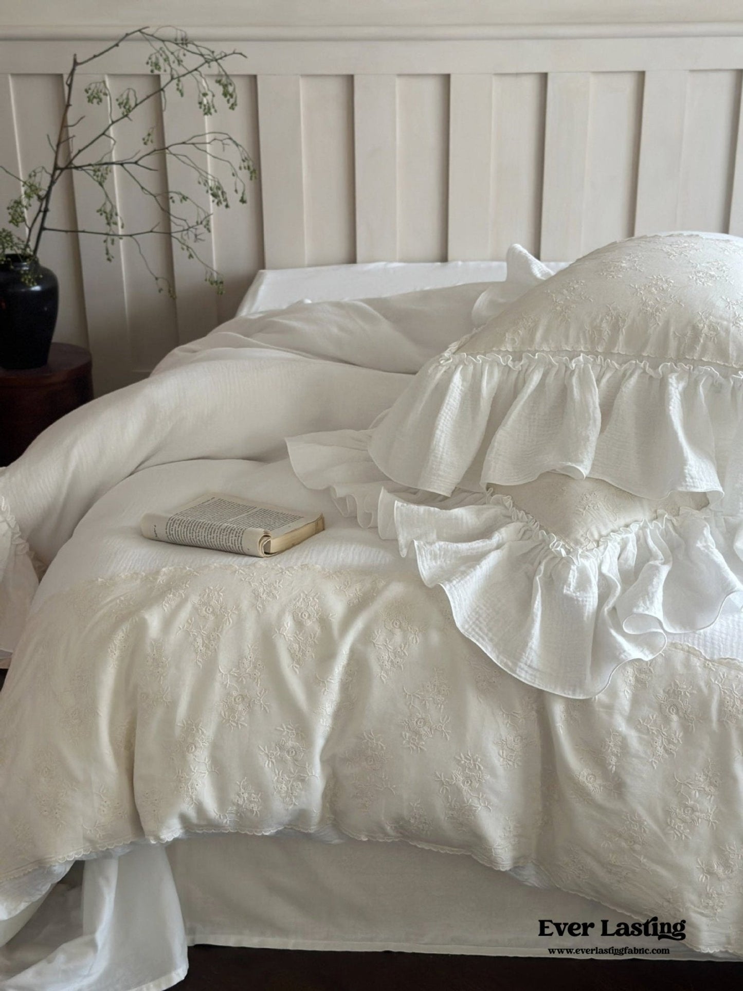Celeste Soft Lace Embroidered Ruffle Bedding Set / Olive Green