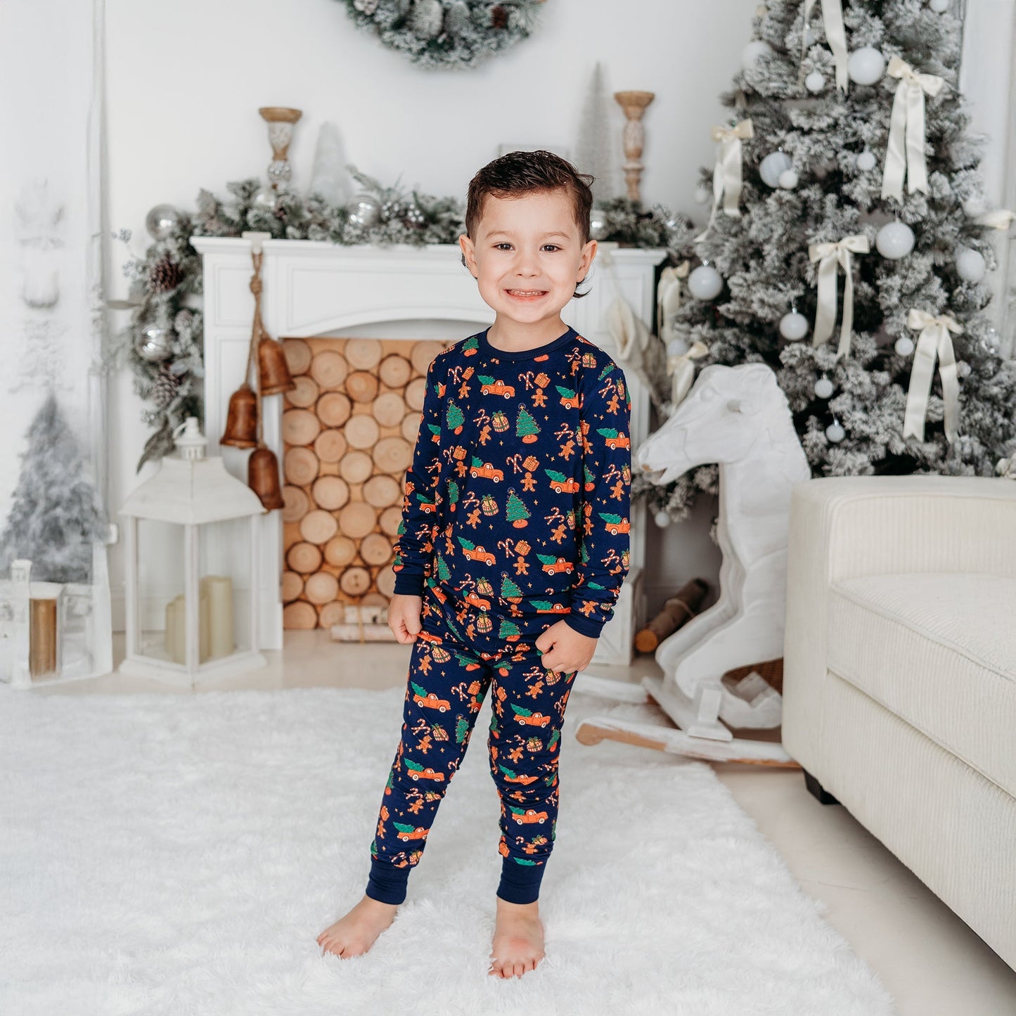 Kids’ Blue Christmas Pajama Set – Cozy Bamboo PJs with Red Truck & Tree Print (2025 Limited Edition)