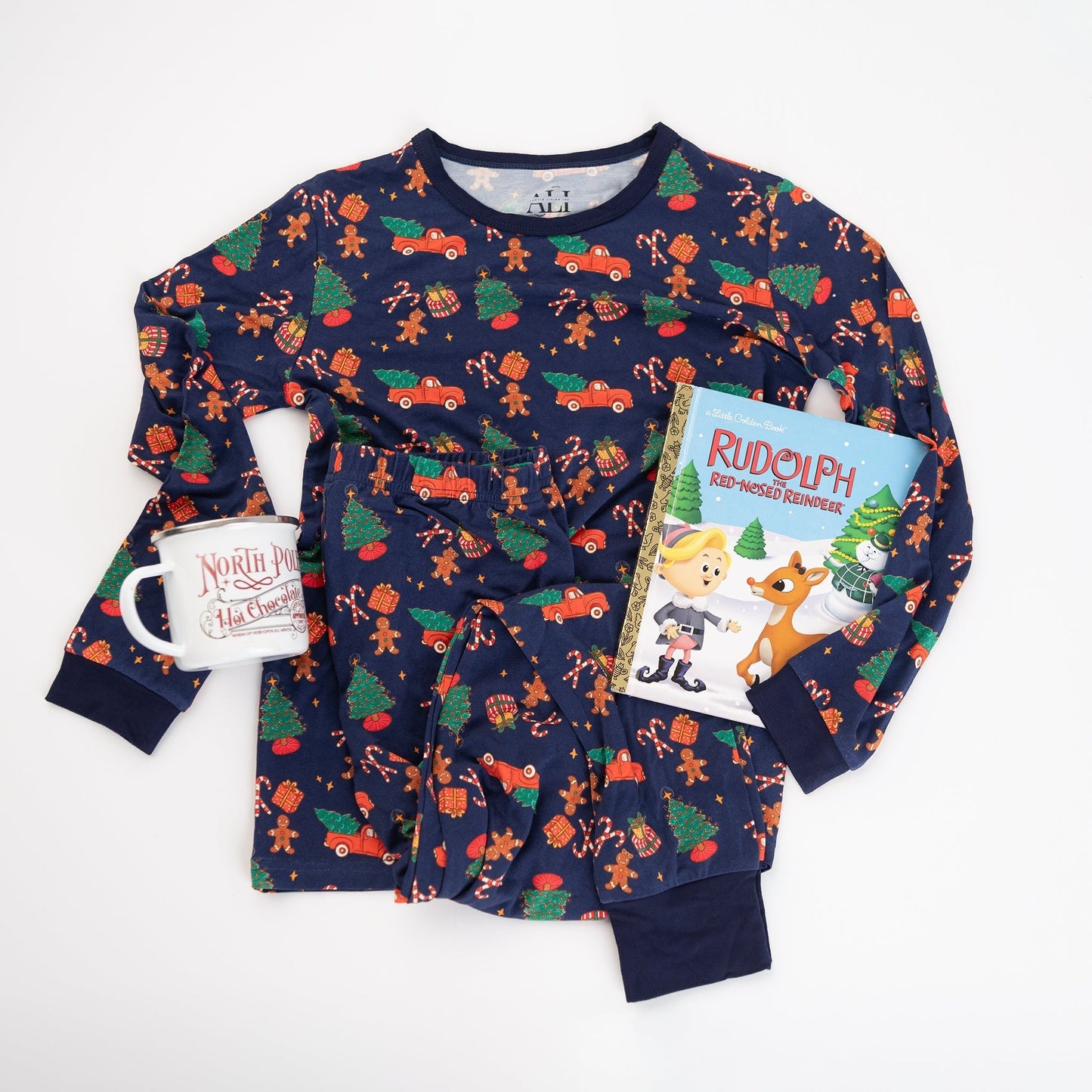 Kids’ Blue Christmas Pajama Set – Cozy Bamboo PJs with Red Truck & Tree Print (2025 Limited Edition)