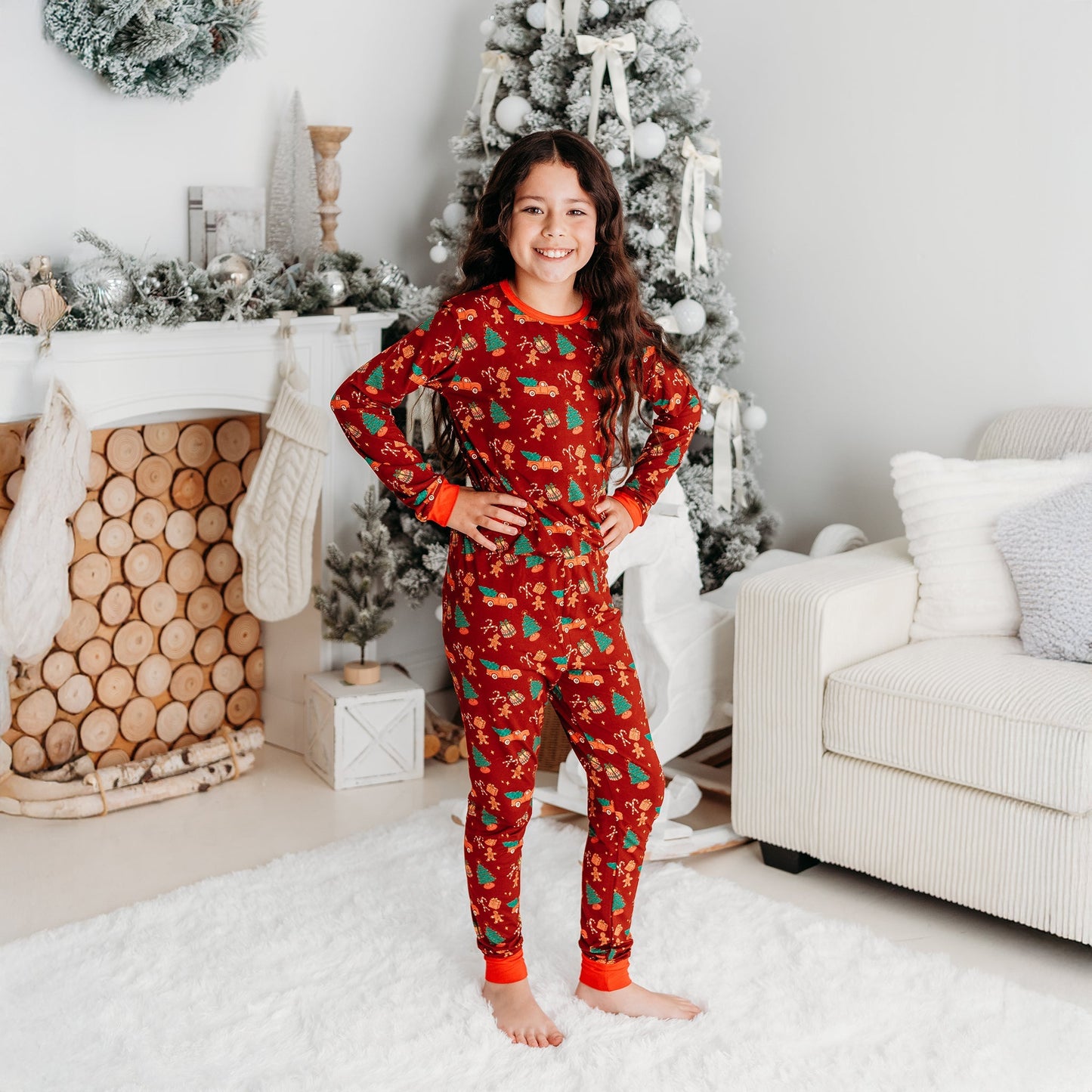 Kids’ Red Christmas Pajama Set – Soft Bamboo PJs with Red Truck & Tree Print (2025 Limited Edition)