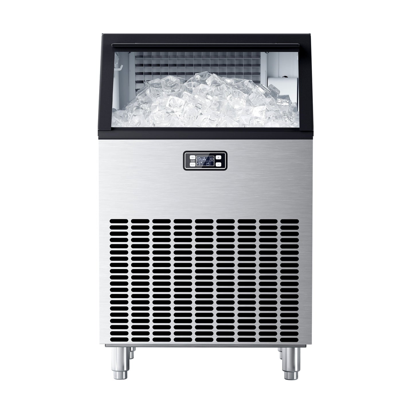 Commercial Ice Maker, Freestanding Square Ice Cube Maker 265lbs/24h, 55lbs Storage Bin, Full Heavy Duty Stainless Steel Construction