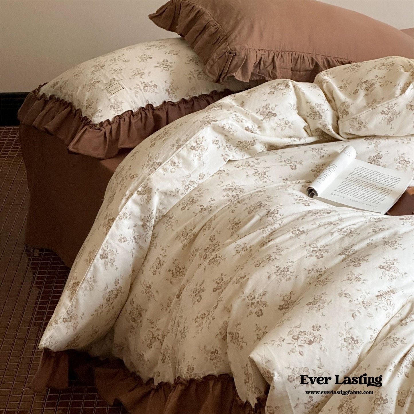 Cottage Inspired Ruffle Bedding Set / Ash Blue