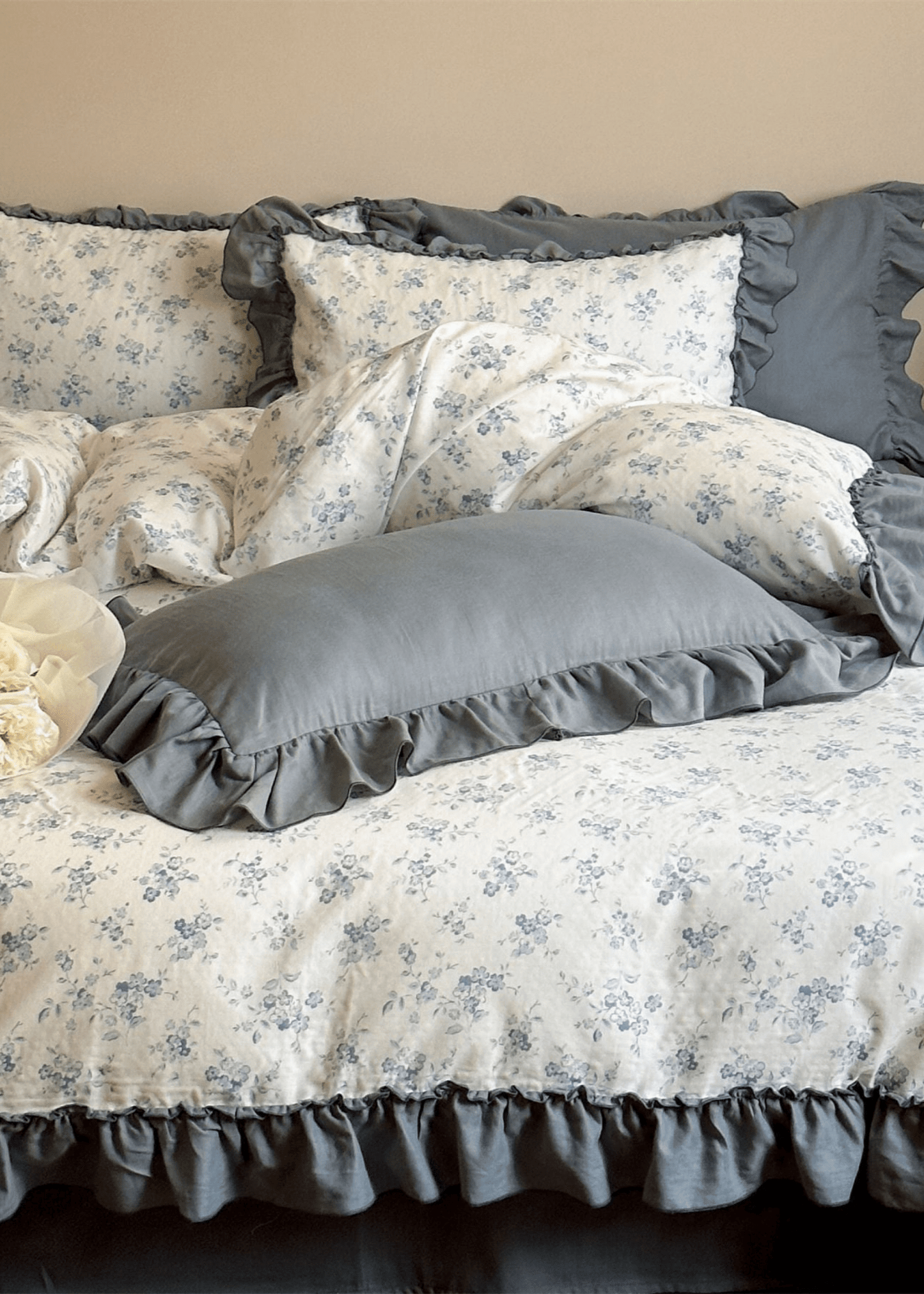 Cottage Inspired Ruffle Bedding Set / Soft Blue