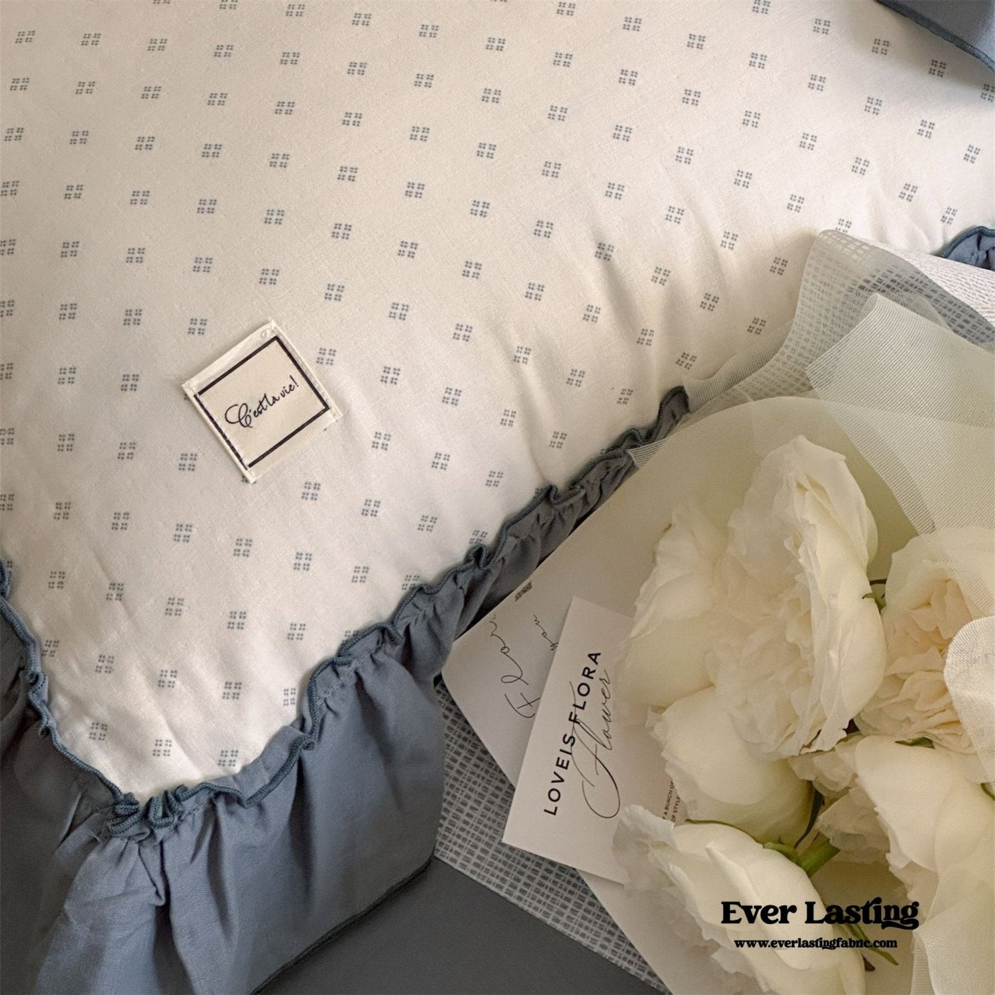 Cottage Inspired Ruffle Bedding Set / Soft Brown