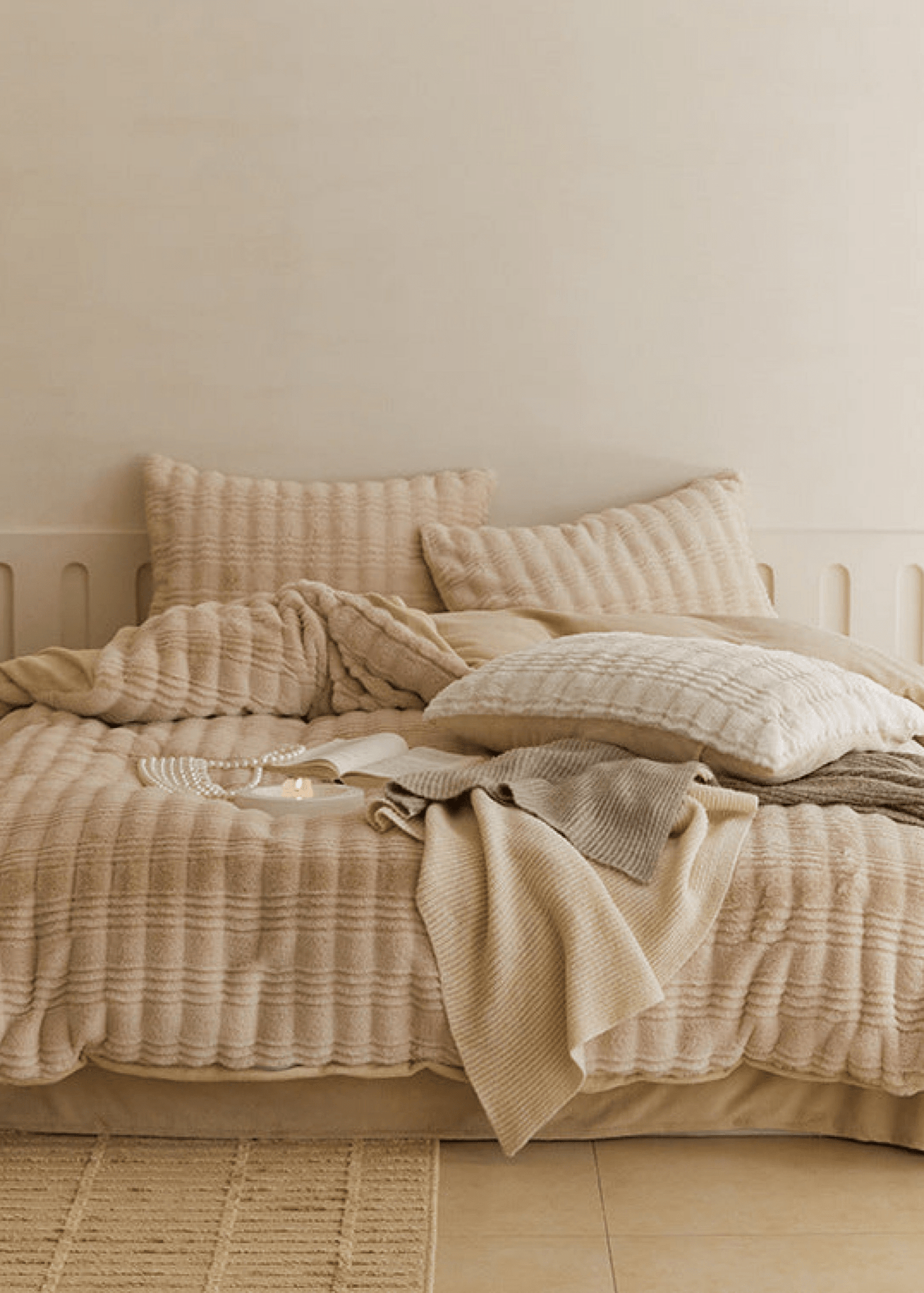 Cozy Earth Tone Milk Velvet Bedding Set / Beige Khaki
