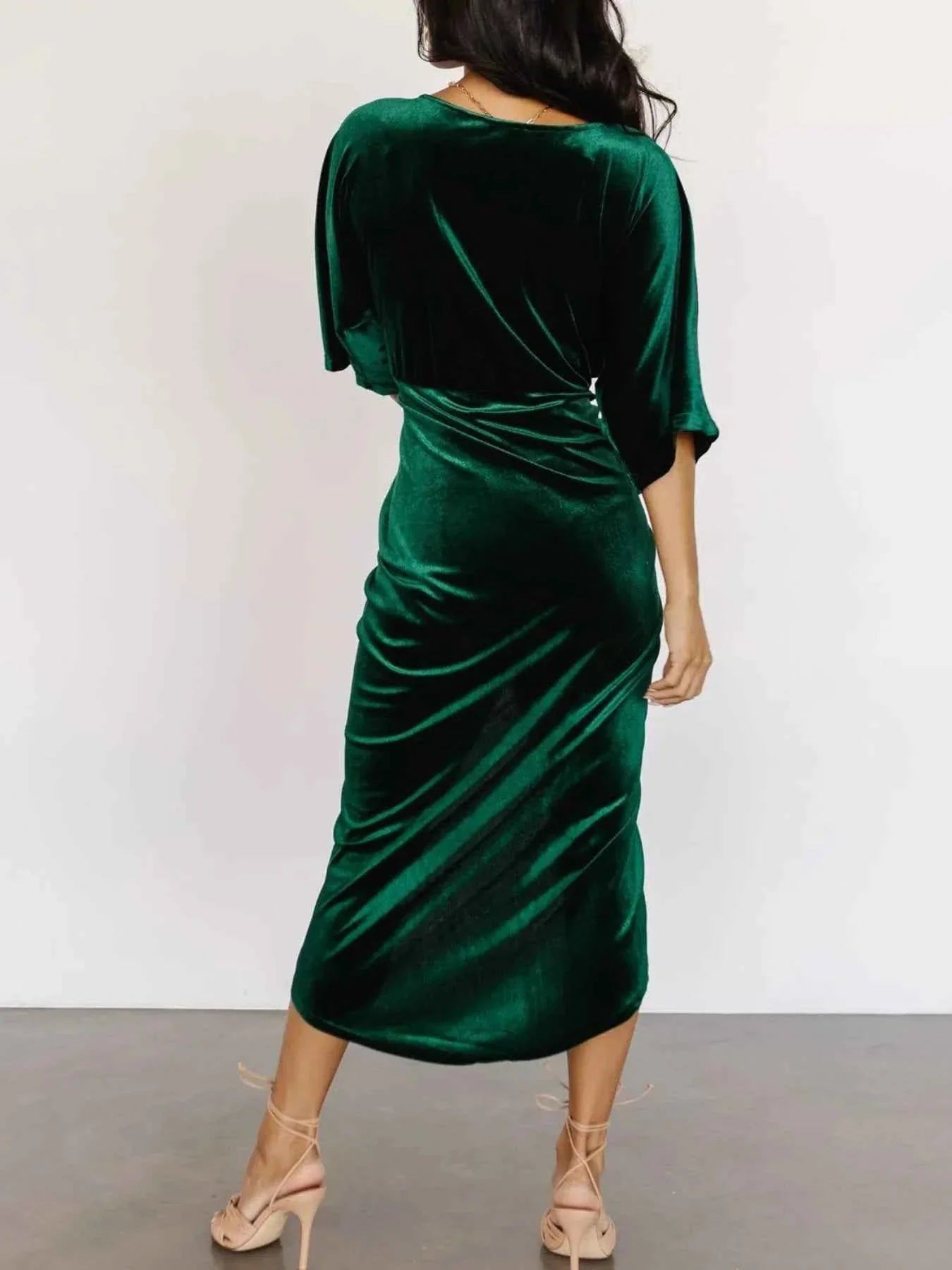 Ruched Surplice Half Sleeve Dress, Holiday Dress