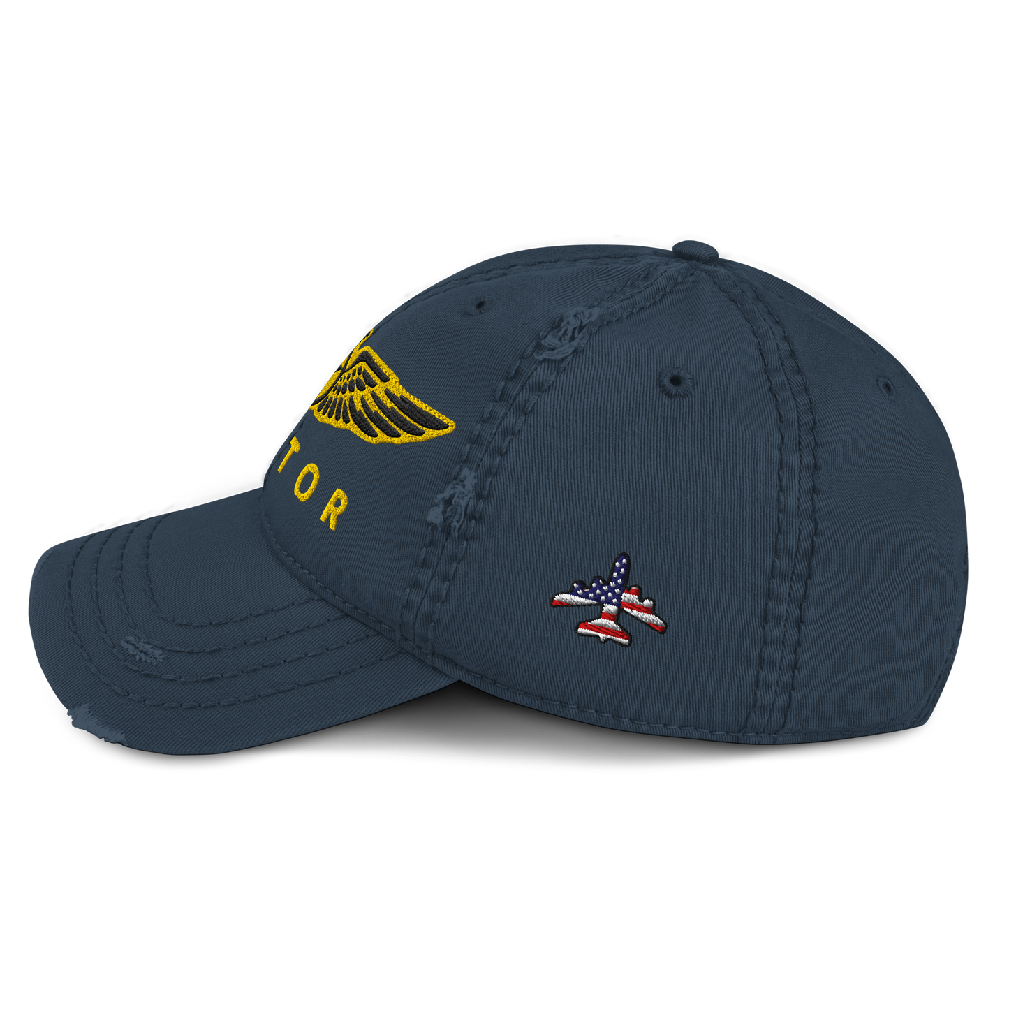 Aviator wings distressed dad hat — embroidered pilot cap, gift for pilots and aircrew
