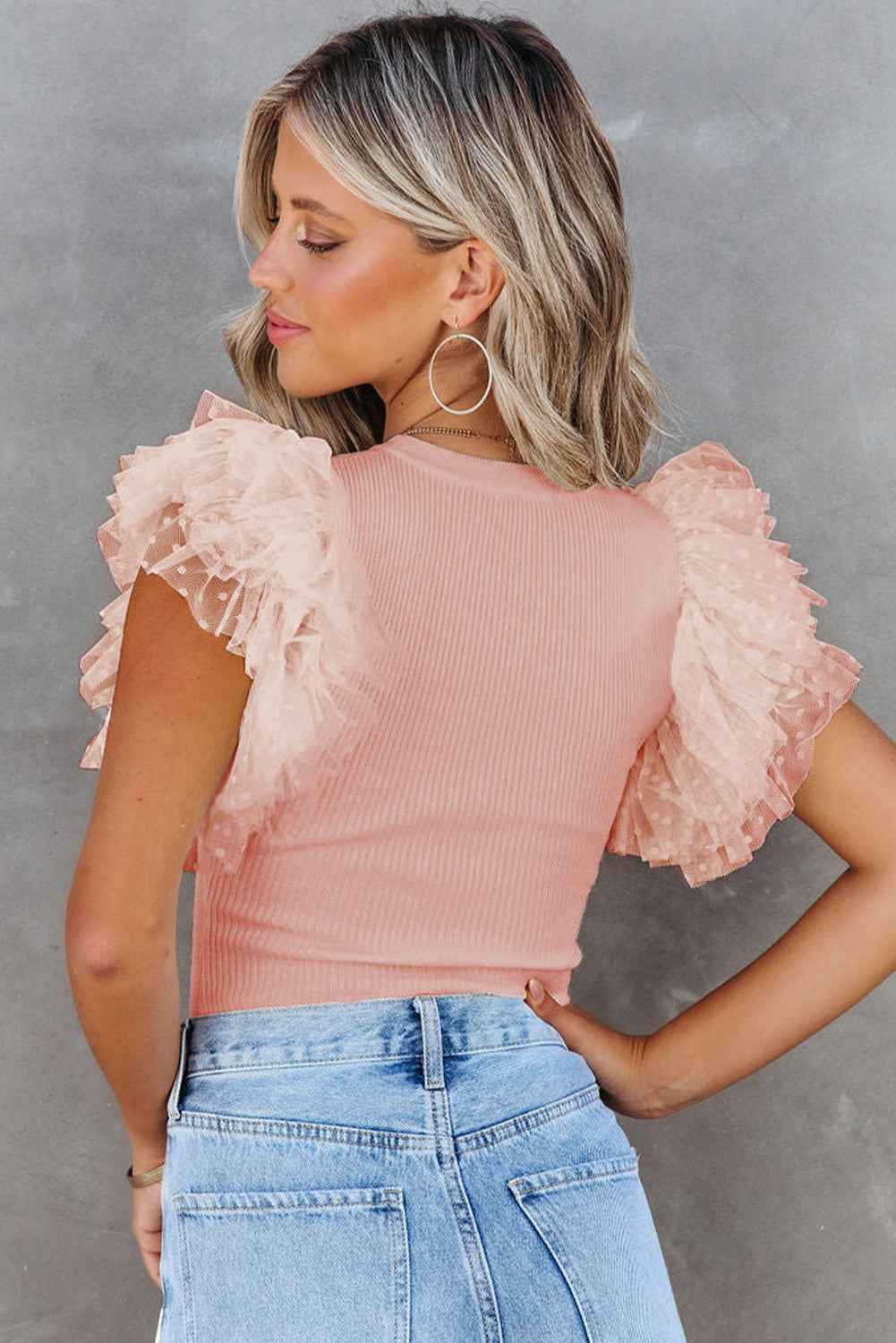 Pink Layered Ruffle Knit Blouse