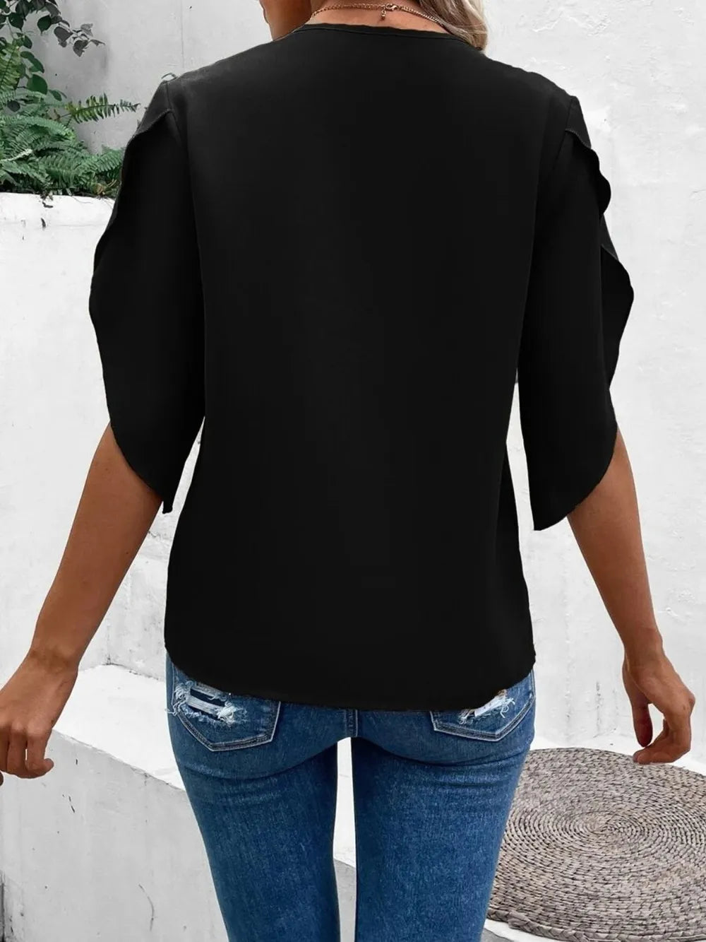 Lace Detail V-Neck Half Sleeve Women's Blouse