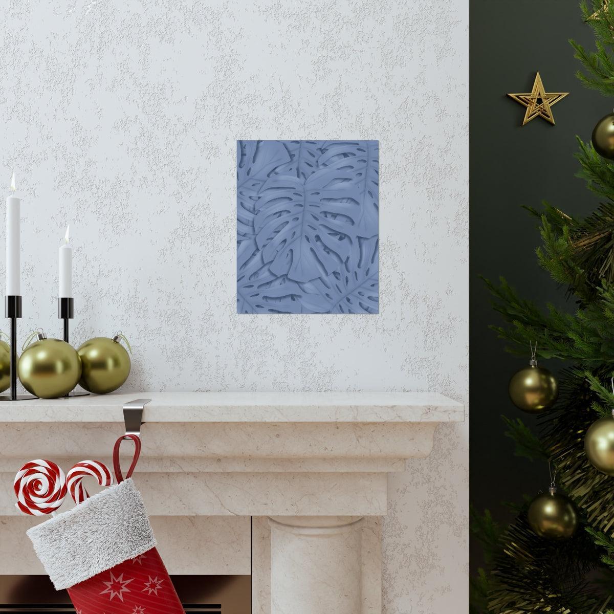 Blue Monstera Botanical Print – Unframed Wall Art