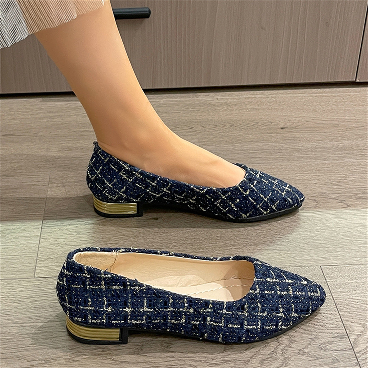 Women's Roman-Style Peep-Toe Slip-On Pumps – Chunky Low Heel Casual Flats