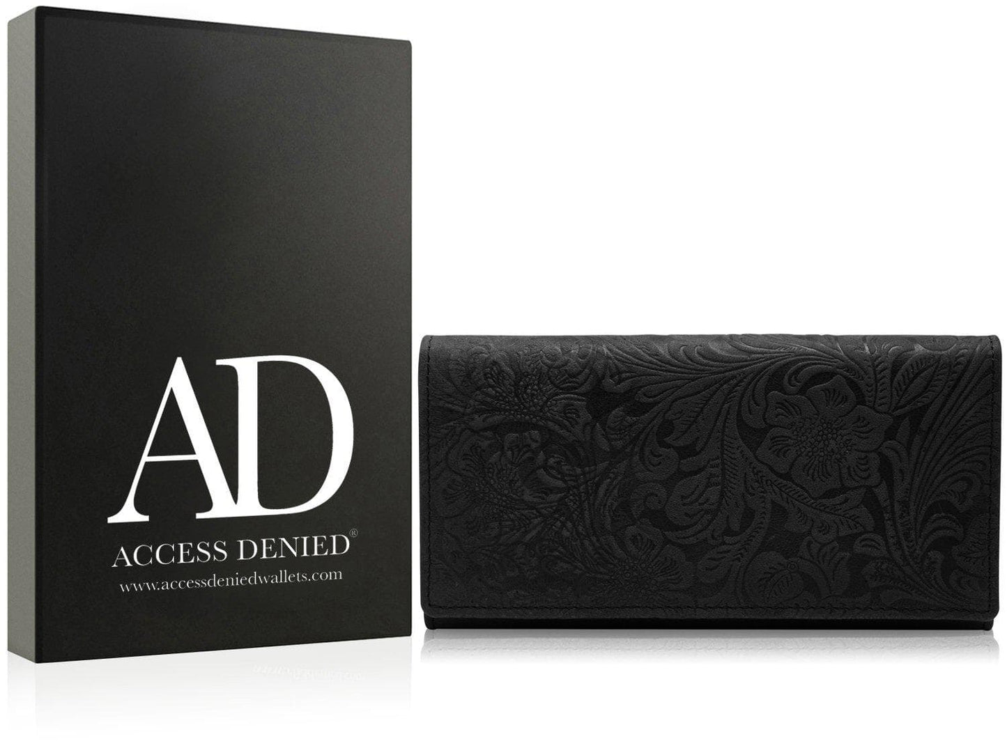 Genuine Leather Floral Accordion Wallet – Zip Pockets, RFID Blocking