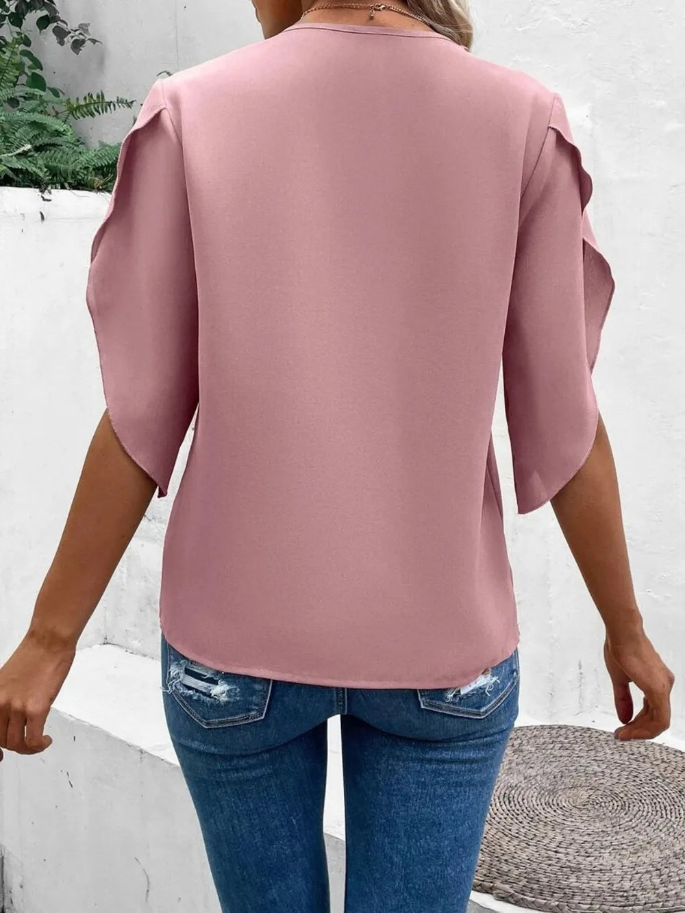 Lace Detail V-Neck Half Sleeve Women's Blouse