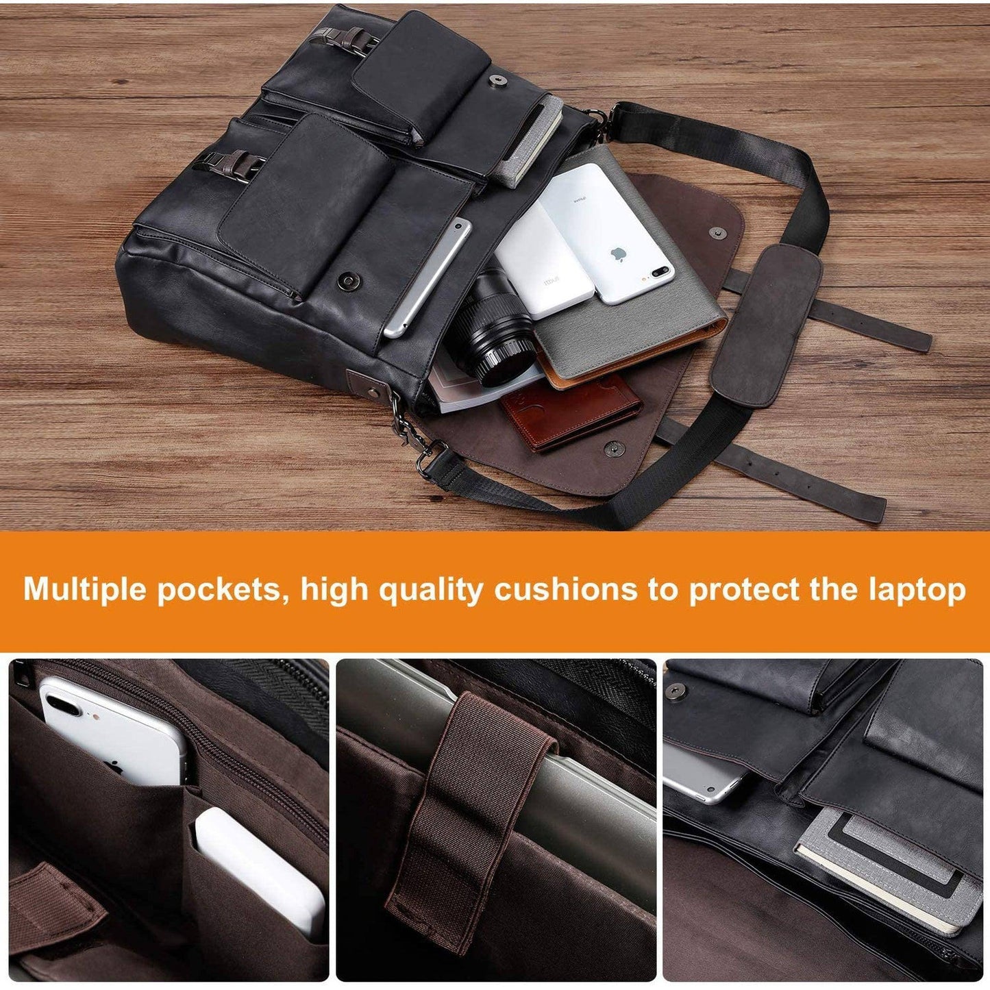 Men’s Leather Messenger Bag – Water-Resistant Professional Commute