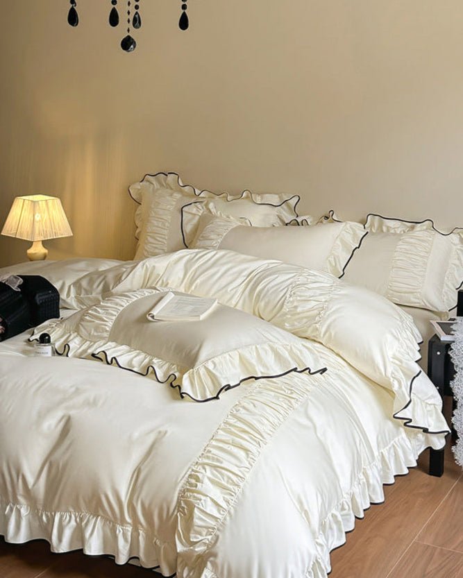 French Pleated Ruffle Bedding Set / Cream