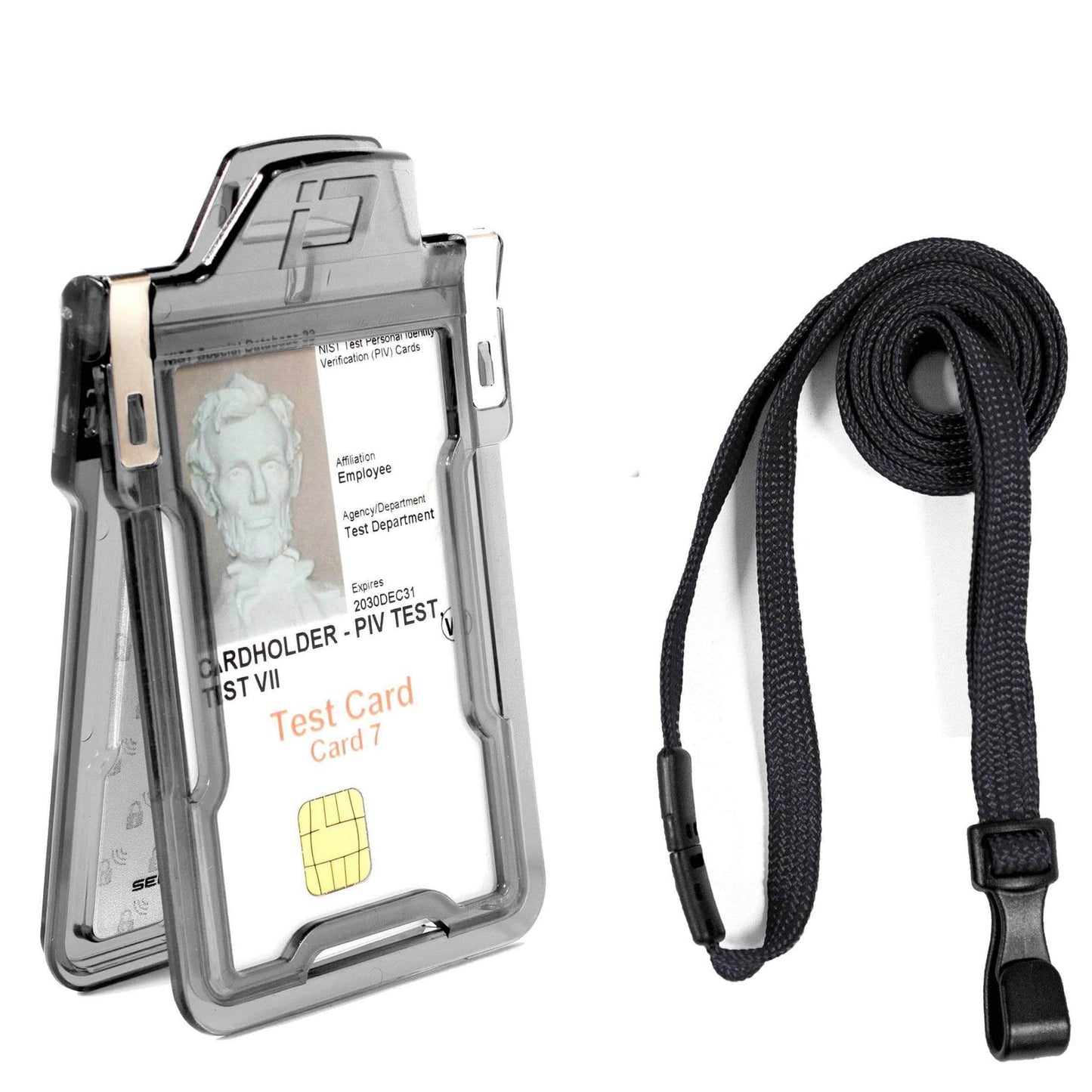 Secure Badge Holder Classic Vertical 1 ID Card Holder, and Lanyard Bundle