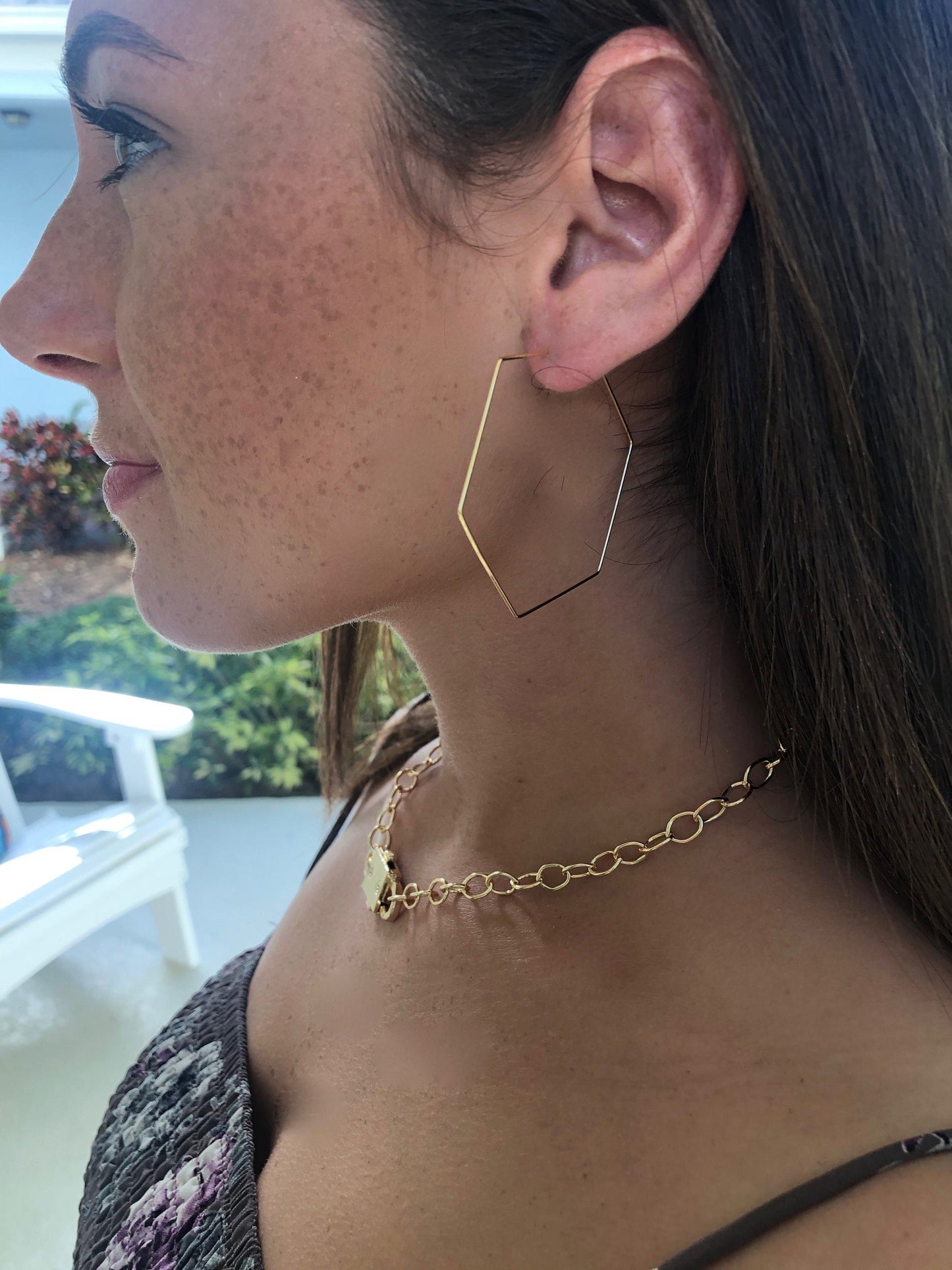 large geometric hexagon hoop earrings