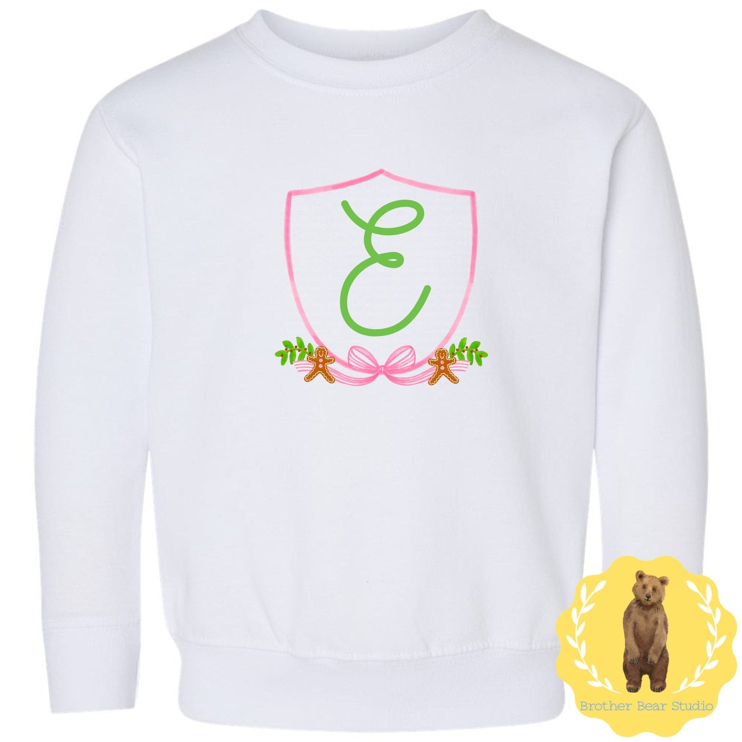 Pink Crest with Gingerbread Sweatshirt | Girls | Sweatshirt | Holiday | GIngerbread |