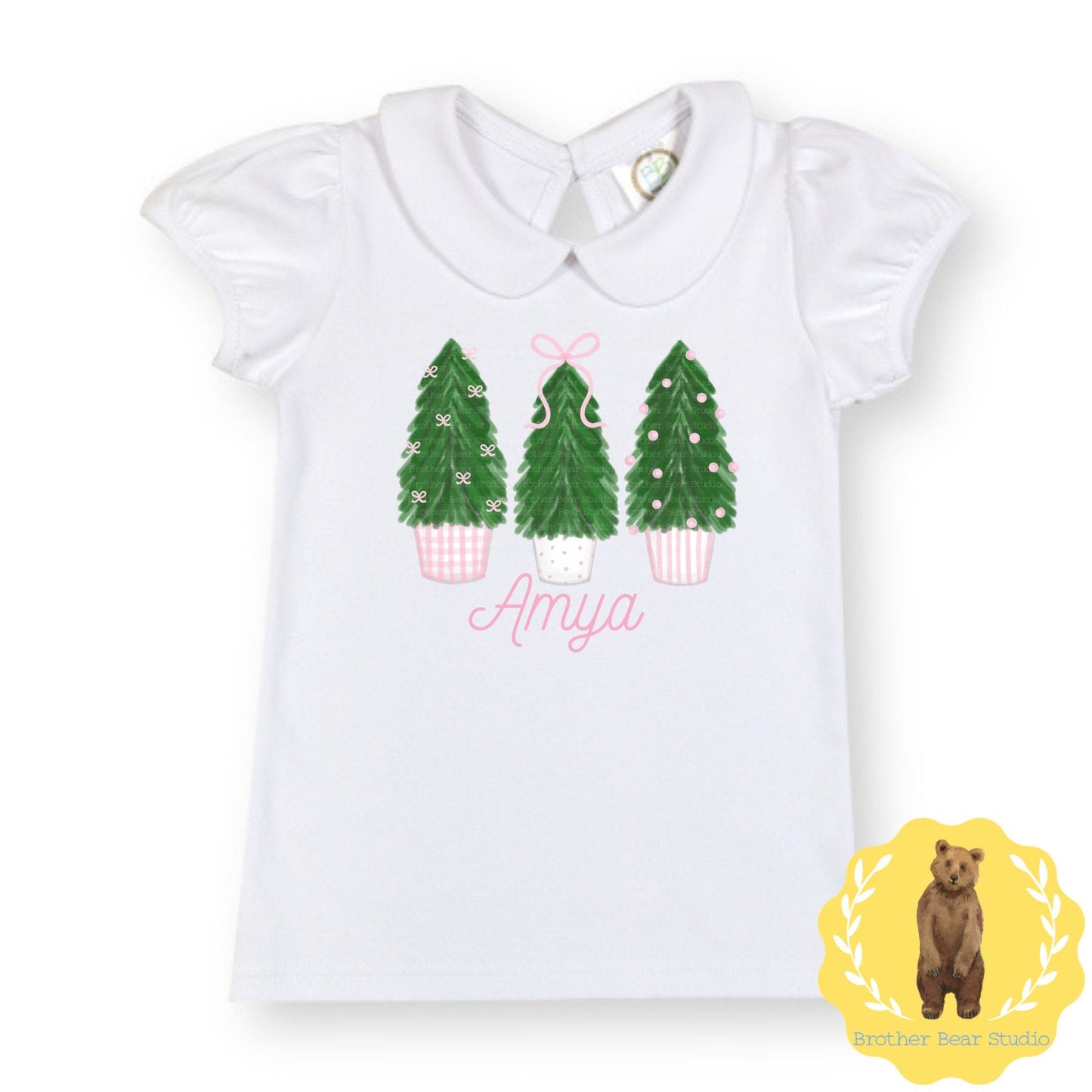 Christmas Tree Trio Peter Pan Collar Tee | Girls | Short Sleeve | Holiday | Long Sleeve |