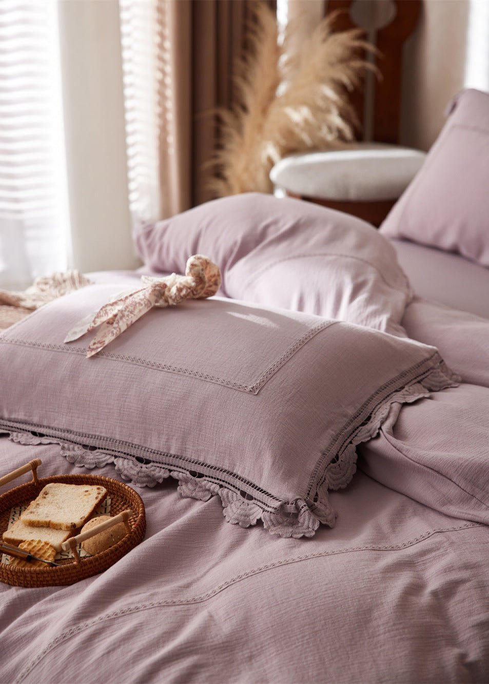 Isadora Lace Ruffle Double Gauze Bedding Set / Purple
