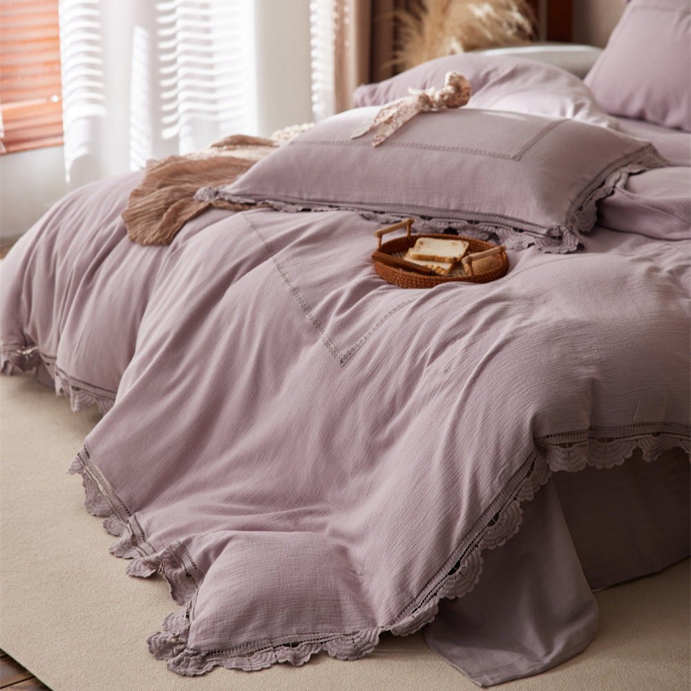 Isadora Lace Ruffle Double Gauze Bedding Set / Brown