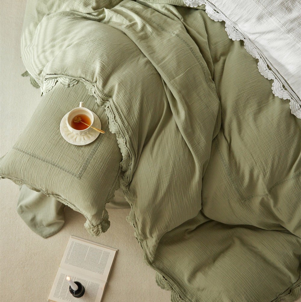 Isadora Lace Ruffle Double Gauze Bedding Set / Green
