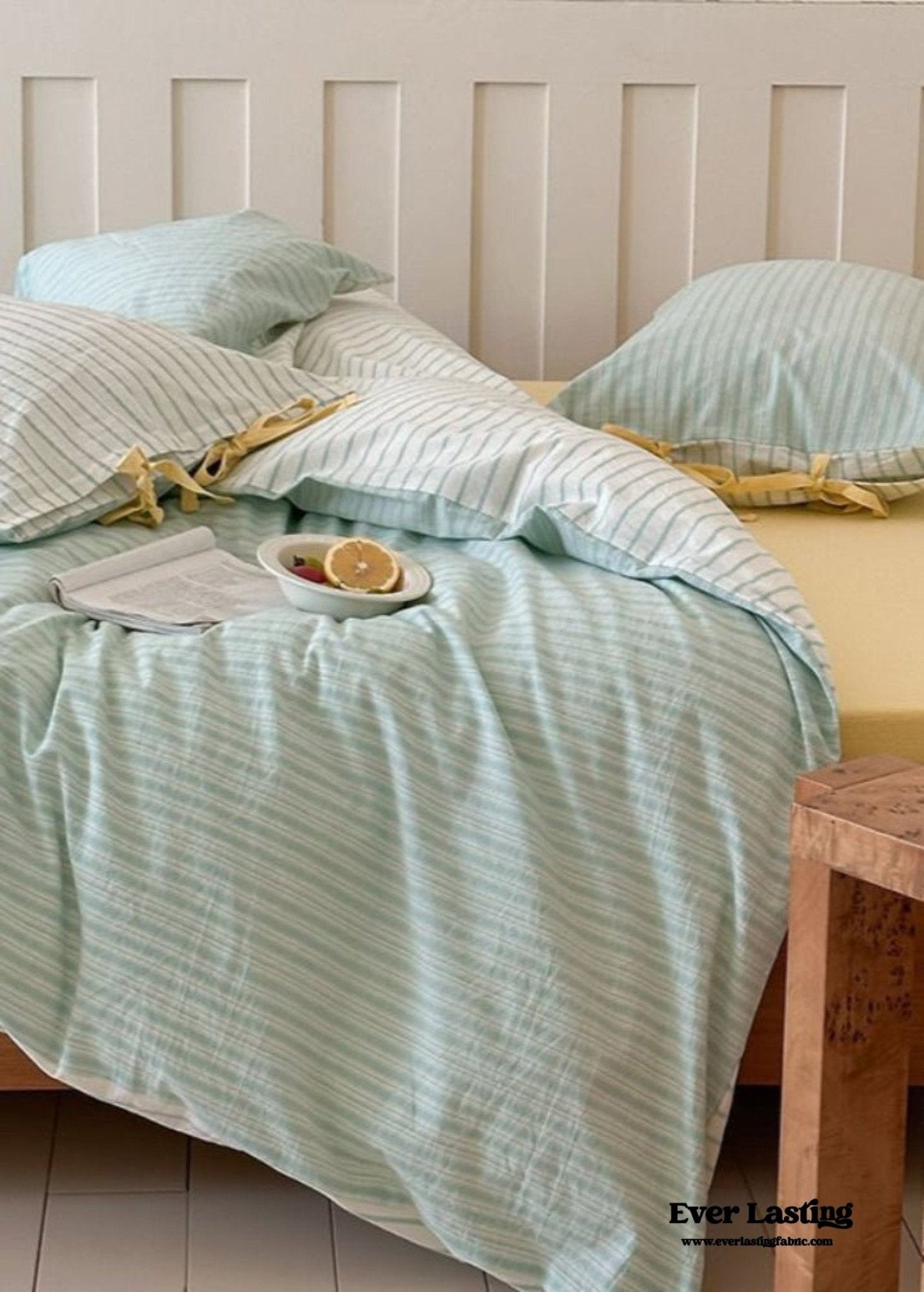 Josie Bow Tied Striped Bedding Set / Cream