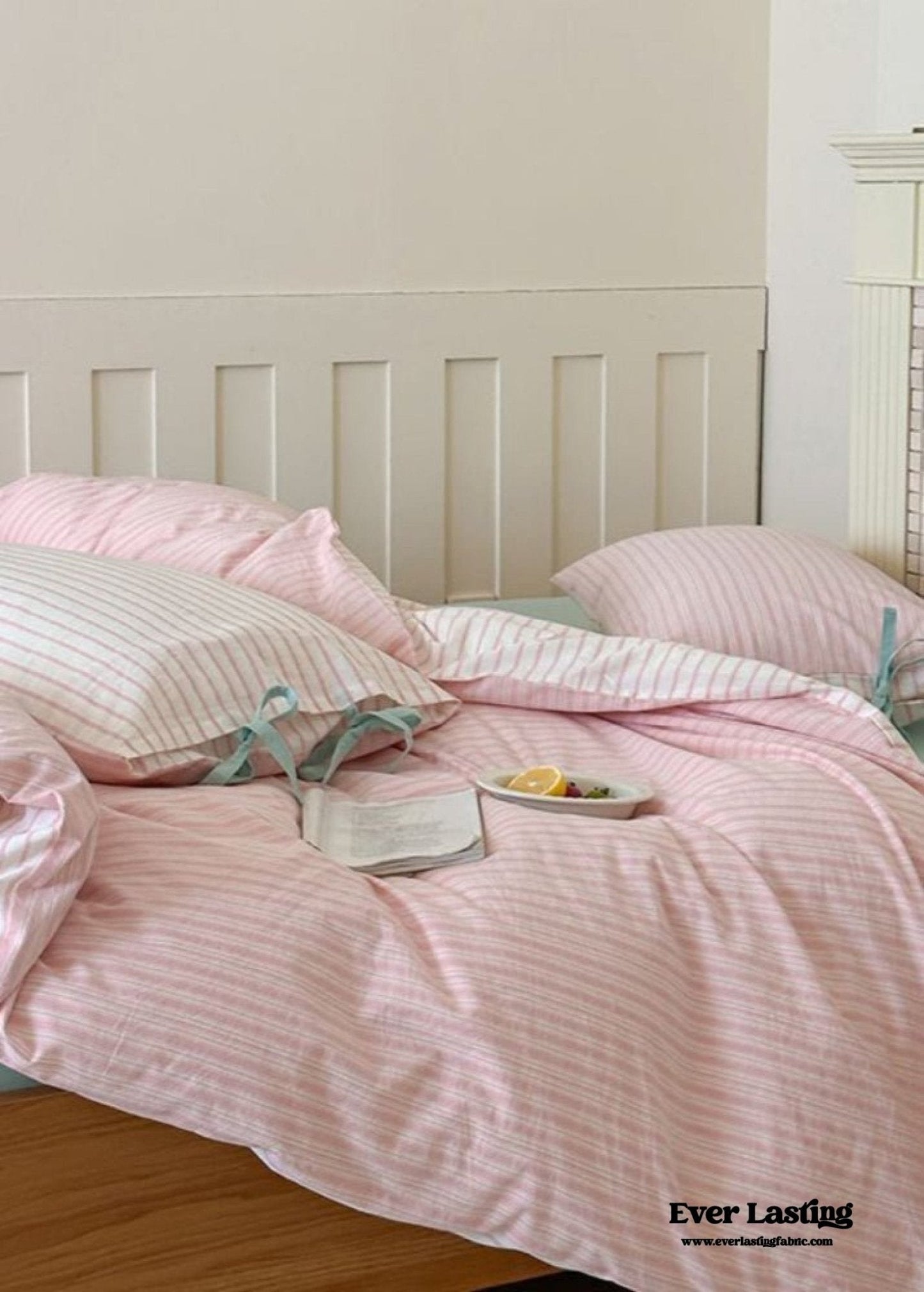 Josie Bow Tied Striped Bedding Set / Pink